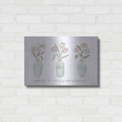 Luxe Metal Art 'Faith, Hope, Love Flower Vases' by Cindy Jacobs, Metal Wall Art,24x16