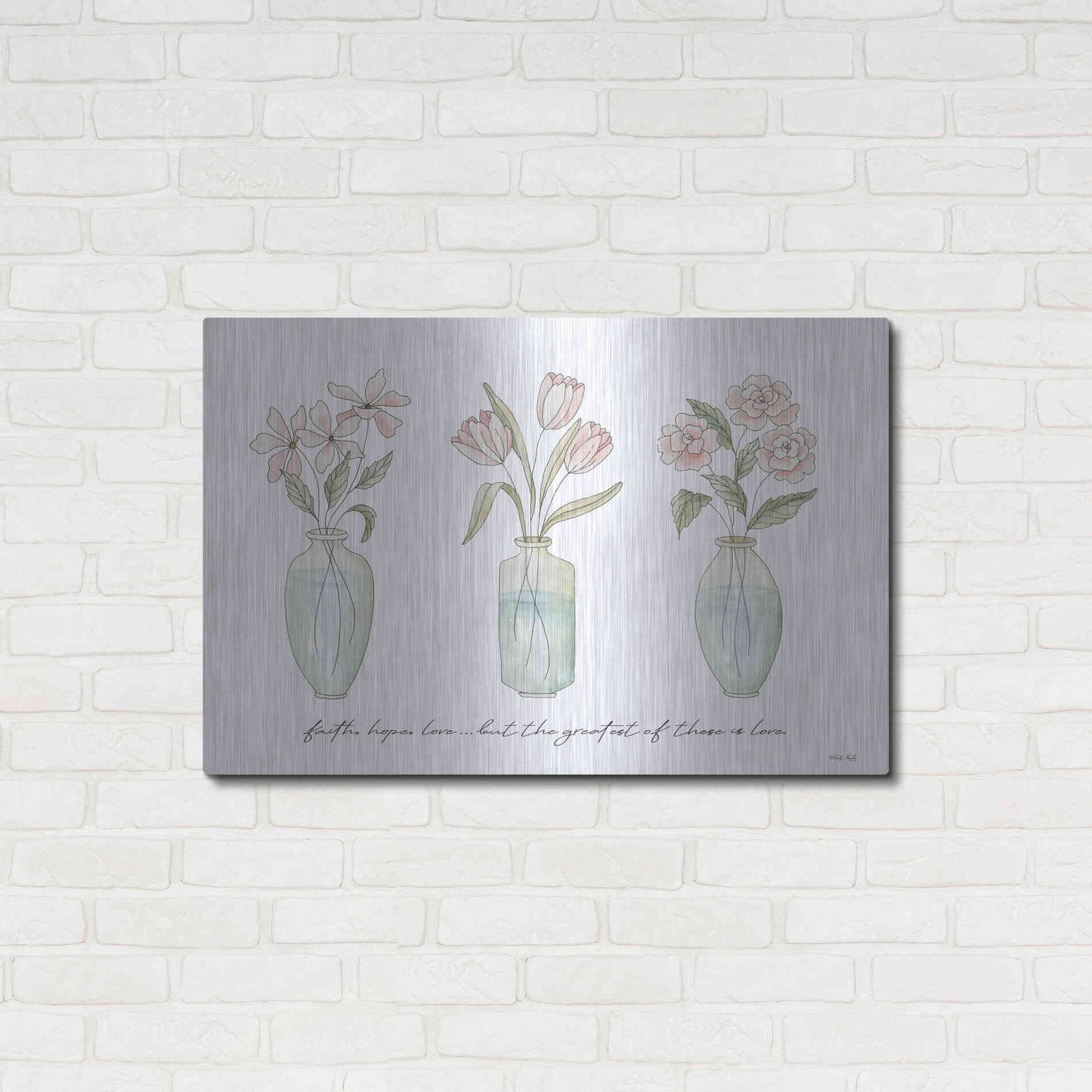 Luxe Metal Art 'Faith, Hope, Love Flower Vases' by Cindy Jacobs, Metal Wall Art,36x24
