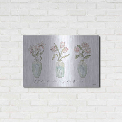 Luxe Metal Art 'Faith, Hope, Love Flower Vases' by Cindy Jacobs, Metal Wall Art,36x24