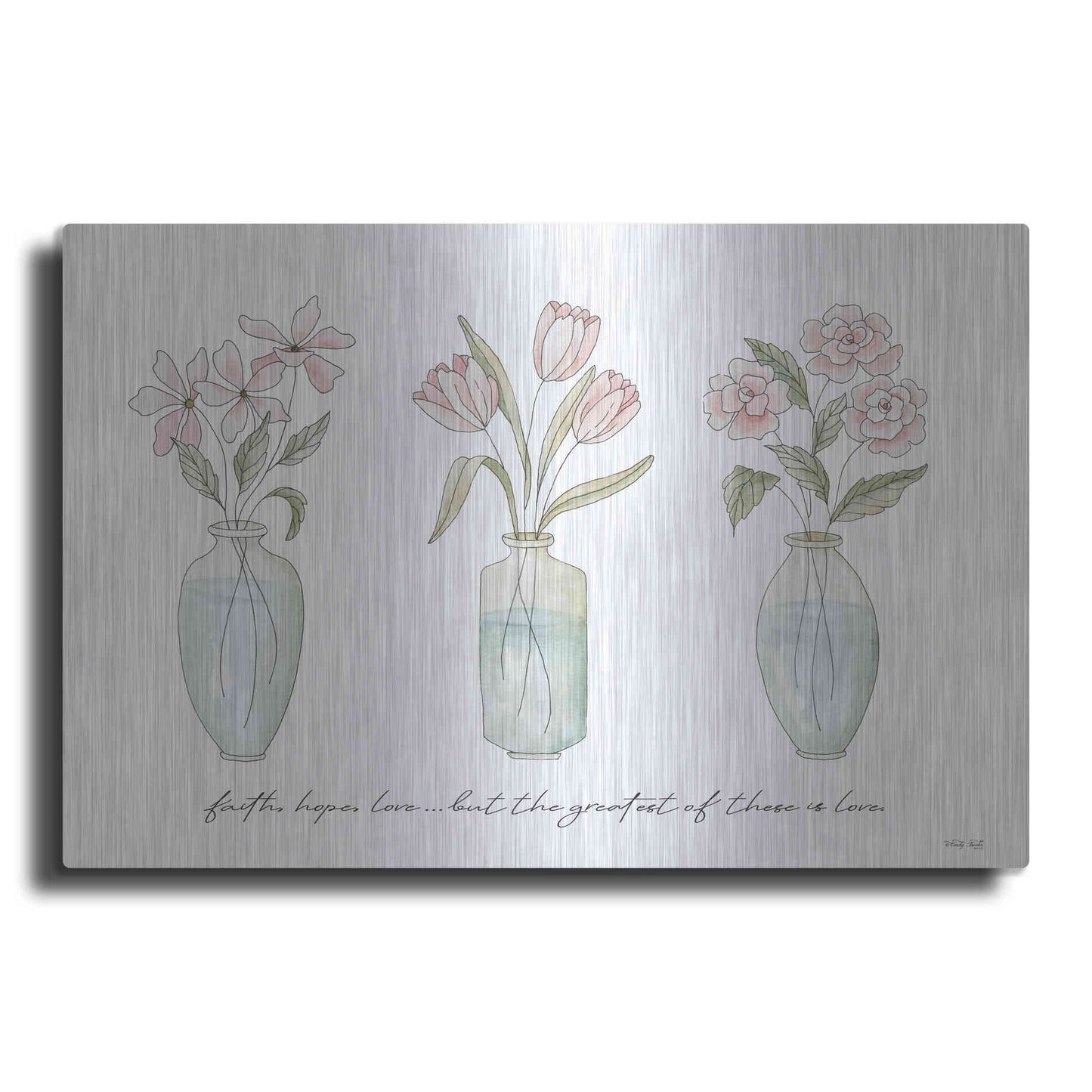Luxe Metal Art 'Faith, Hope, Love Flower Vases' by Cindy Jacobs, Metal Wall Art