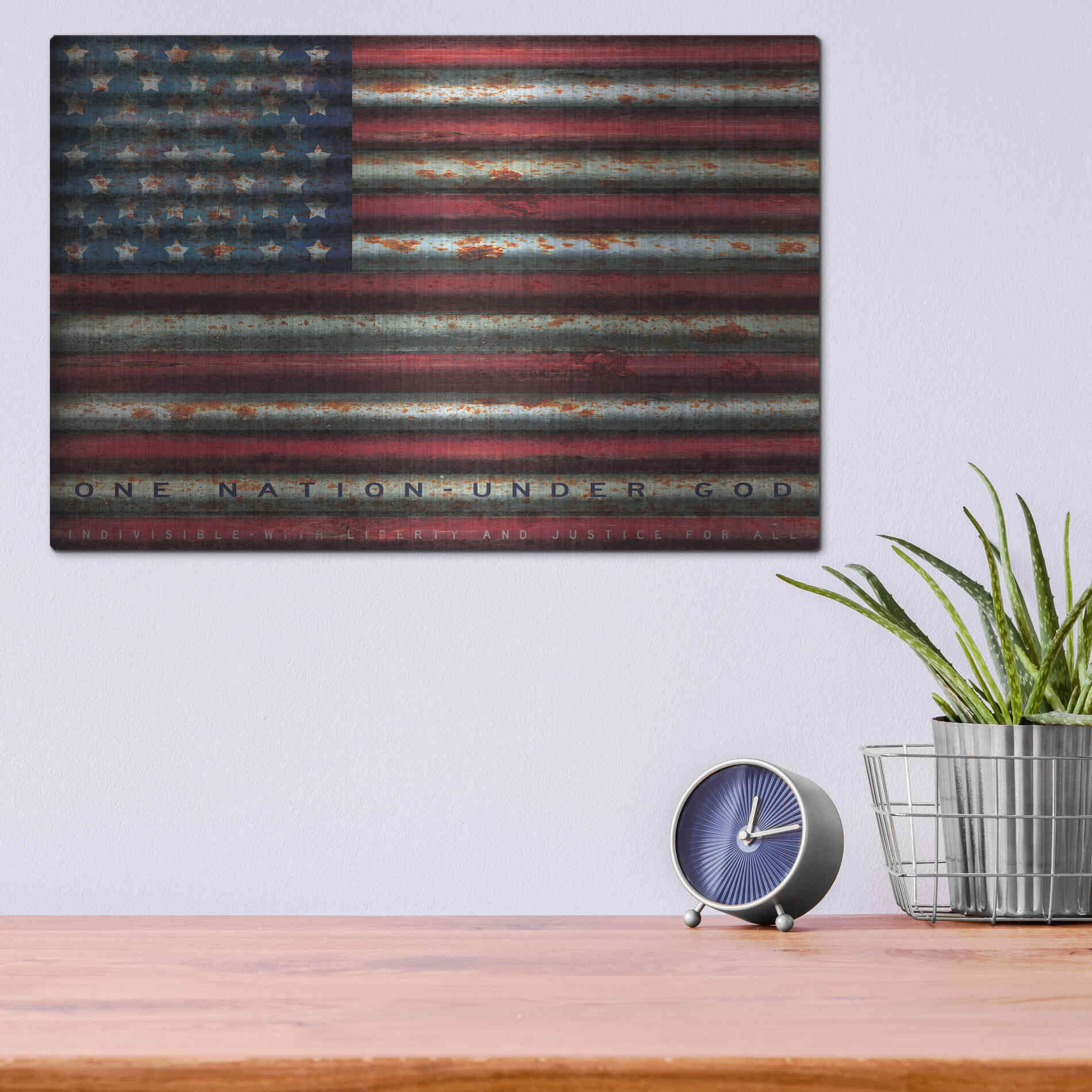 Luxe Metal Art 'One Nation Under God on Metal' by Cindy Jacobs, Metal Wall Art,16x12