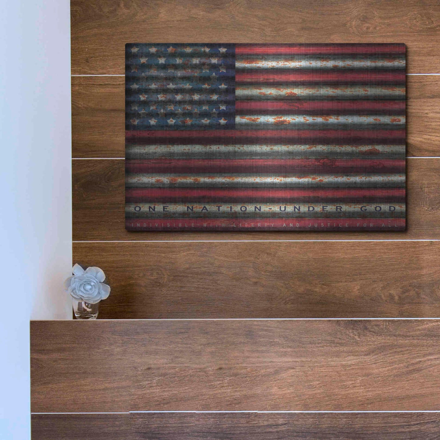 Luxe Metal Art 'One Nation Under God on Metal' by Cindy Jacobs, Metal Wall Art,16x12