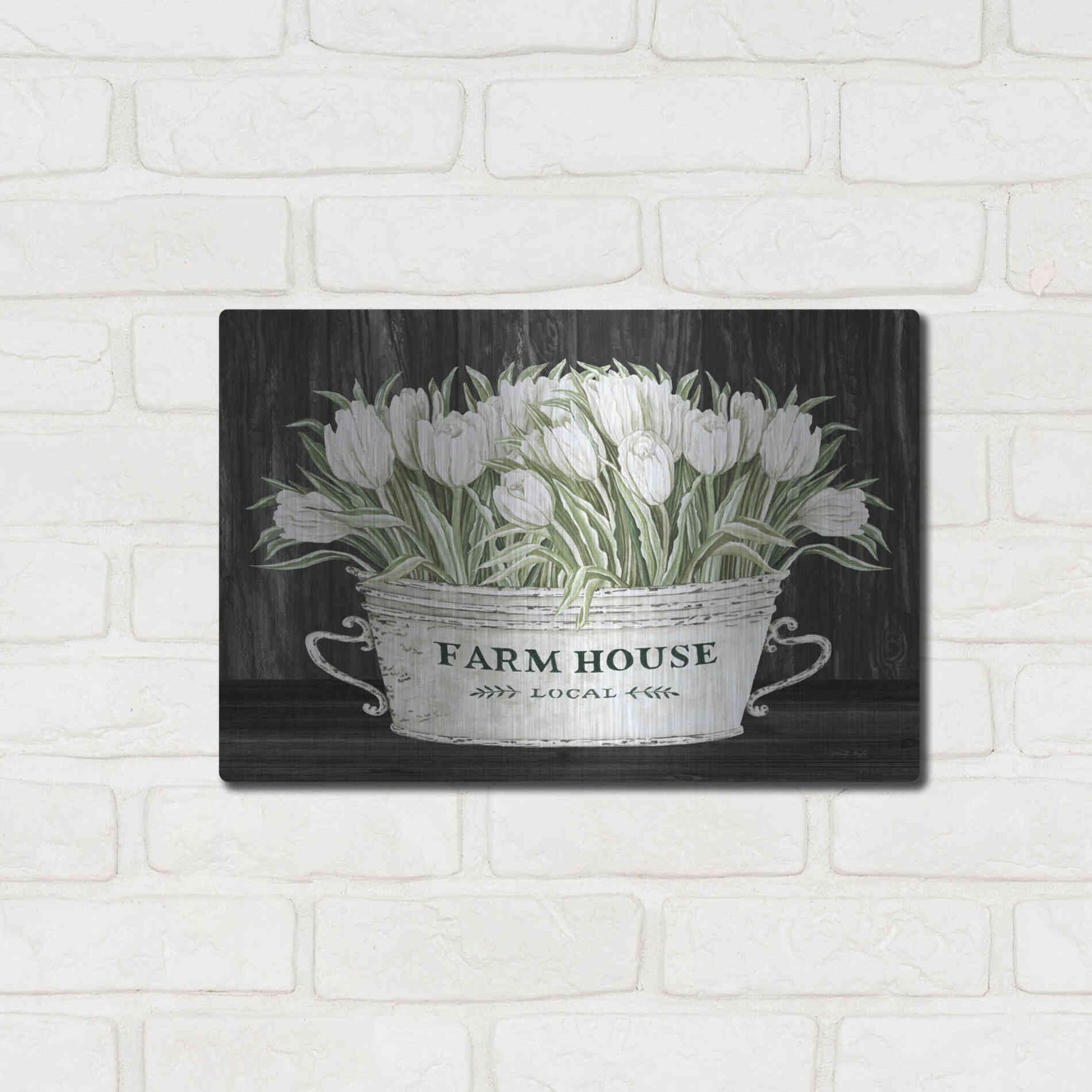 Luxe Metal Art 'Farmhouse Tulips' by Cindy Jacobs, Metal Wall Art,16x12