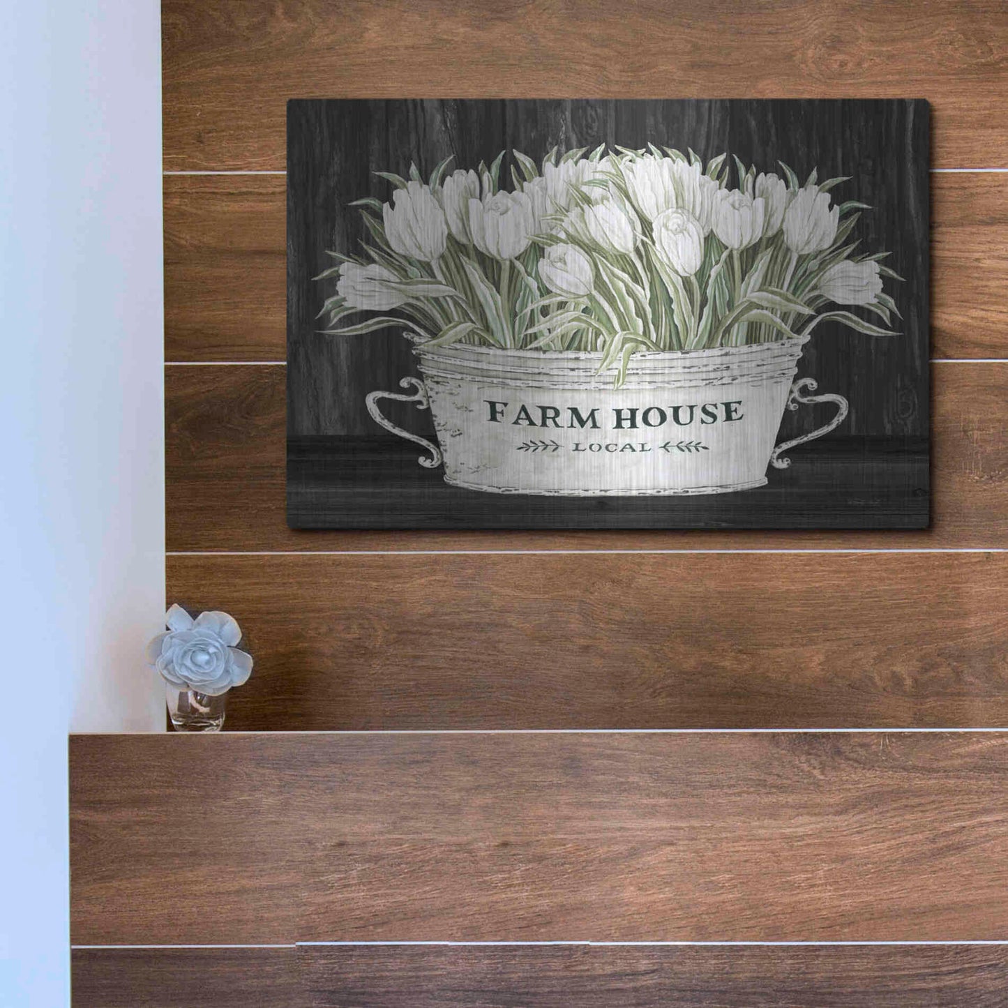 Luxe Metal Art 'Farmhouse Tulips' by Cindy Jacobs, Metal Wall Art,16x12