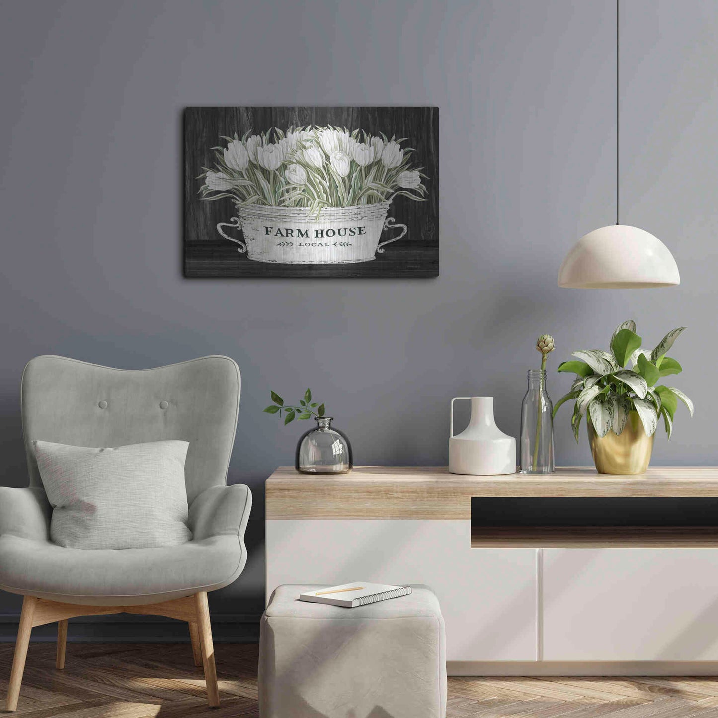 Luxe Metal Art 'Farmhouse Tulips' by Cindy Jacobs, Metal Wall Art,24x16