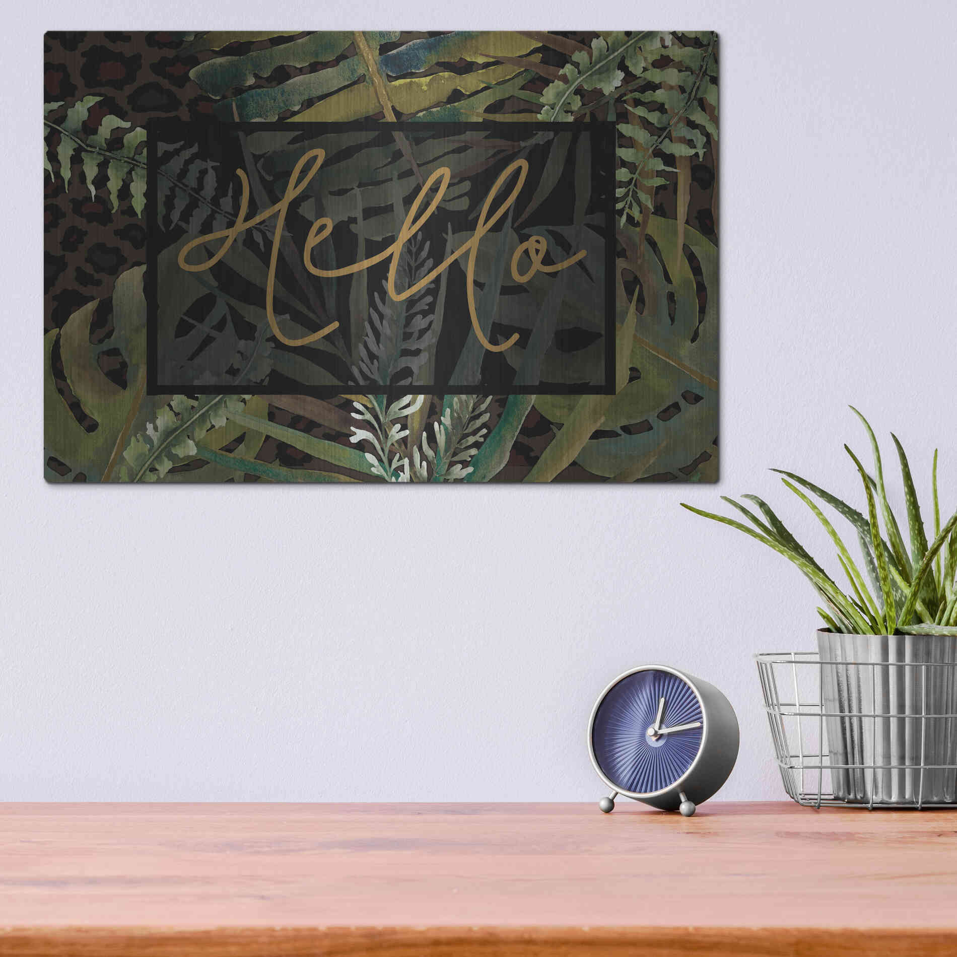 Luxe Metal Art 'Tropical Hello' by Cindy Jacobs, Metal Wall Art,16x12