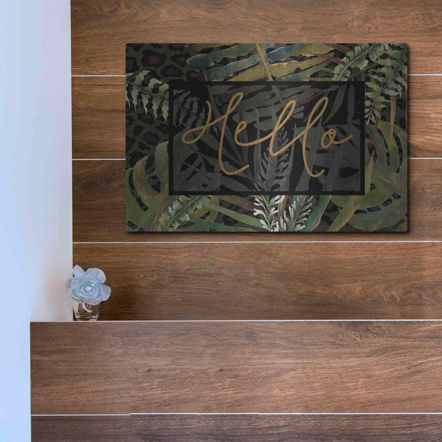 Luxe Metal Art 'Tropical Hello' by Cindy Jacobs, Metal Wall Art,16x12