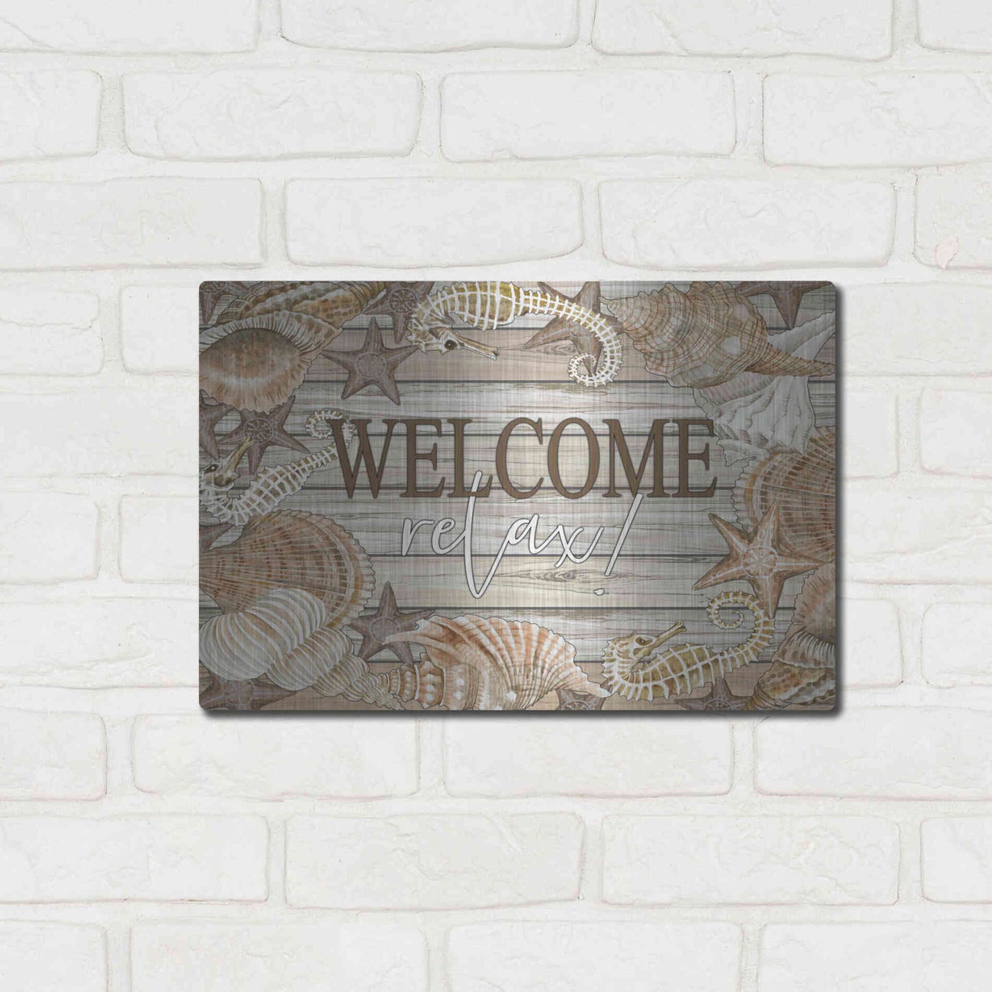 Luxe Metal Art 'Beach Welcome and Relax' by Cindy Jacobs, Metal Wall Art,16x12