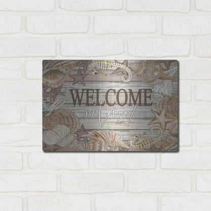 Luxe Metal Art 'Beach Welcome and Relax' by Cindy Jacobs, Metal Wall Art,16x12