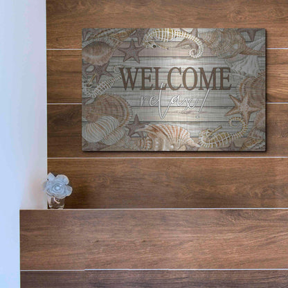 Luxe Metal Art 'Beach Welcome and Relax' by Cindy Jacobs, Metal Wall Art,16x12