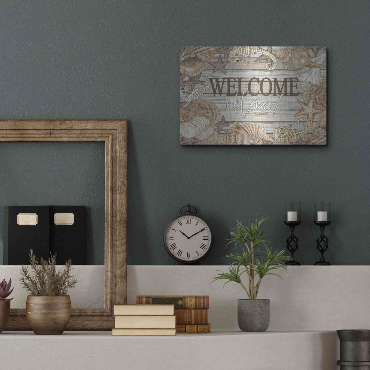 Luxe Metal Art 'Beach Welcome and Relax' by Cindy Jacobs, Metal Wall Art,16x12