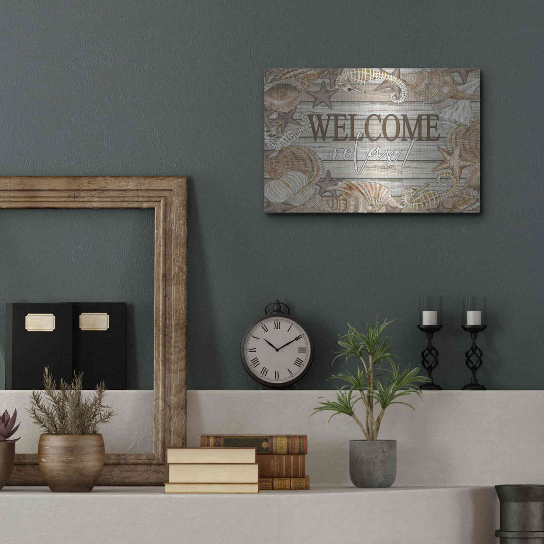 Luxe Metal Art 'Beach Welcome and Relax' by Cindy Jacobs, Metal Wall Art,16x12