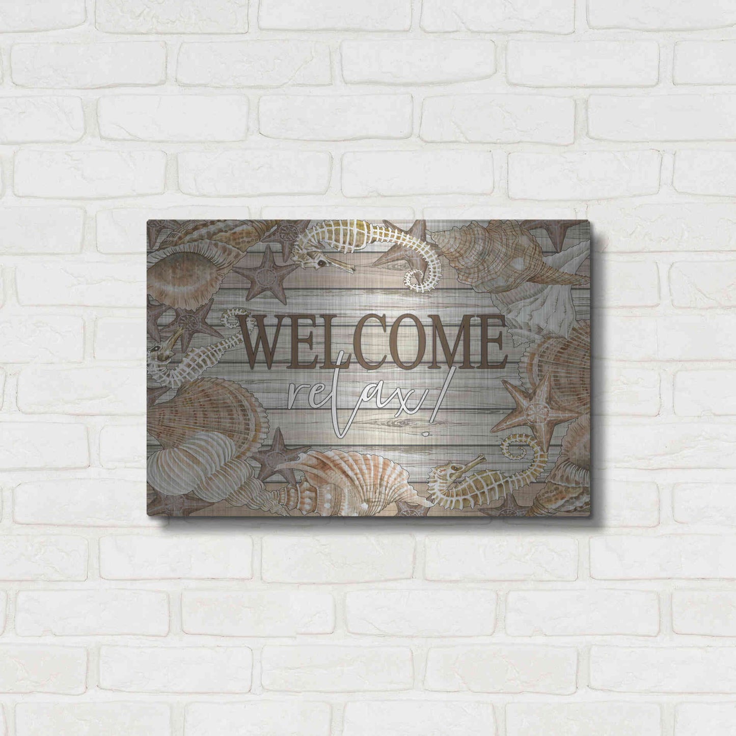 Luxe Metal Art 'Beach Welcome and Relax' by Cindy Jacobs, Metal Wall Art,24x16