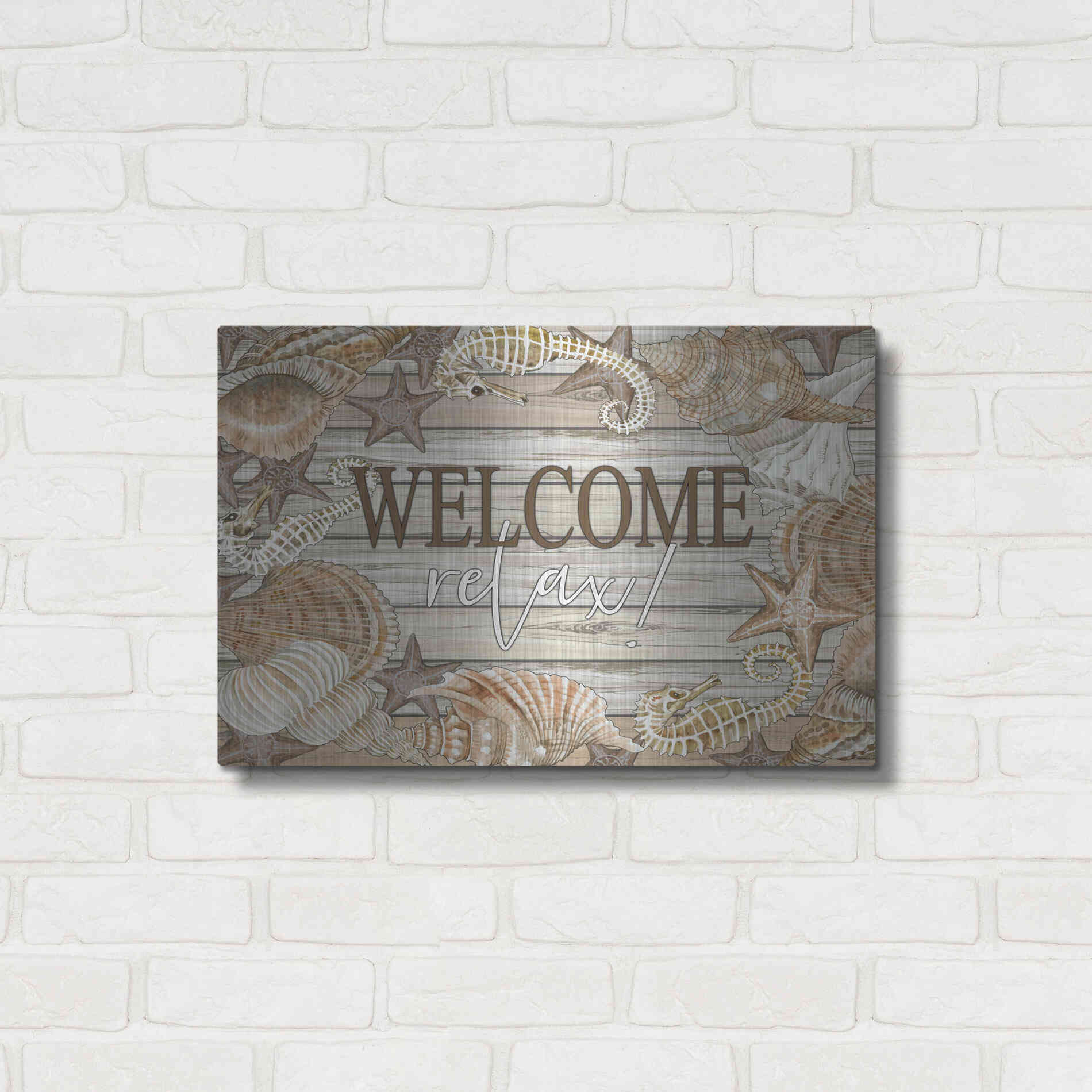 Luxe Metal Art 'Beach Welcome and Relax' by Cindy Jacobs, Metal Wall Art,24x16