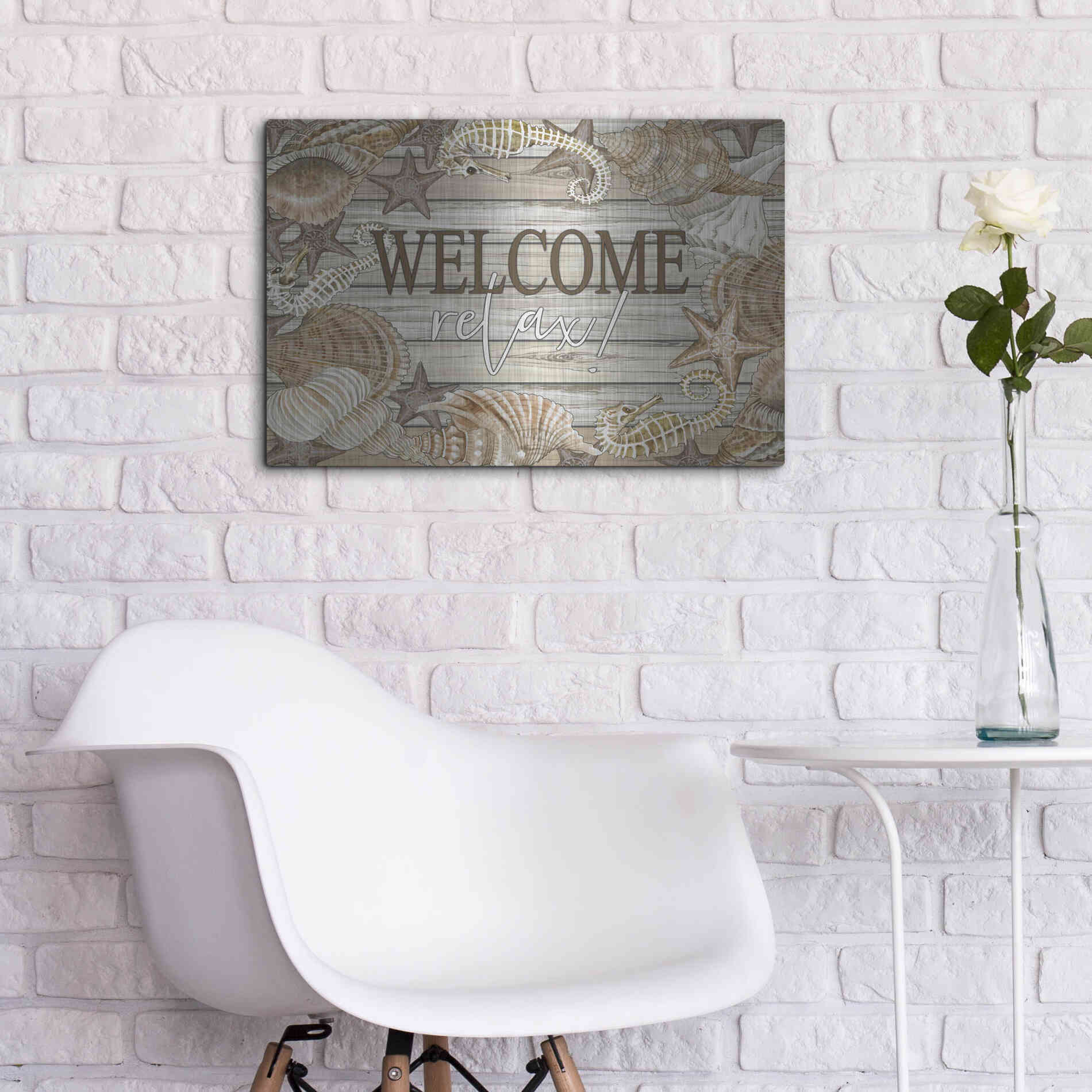 Luxe Metal Art 'Beach Welcome and Relax' by Cindy Jacobs, Metal Wall Art,24x16