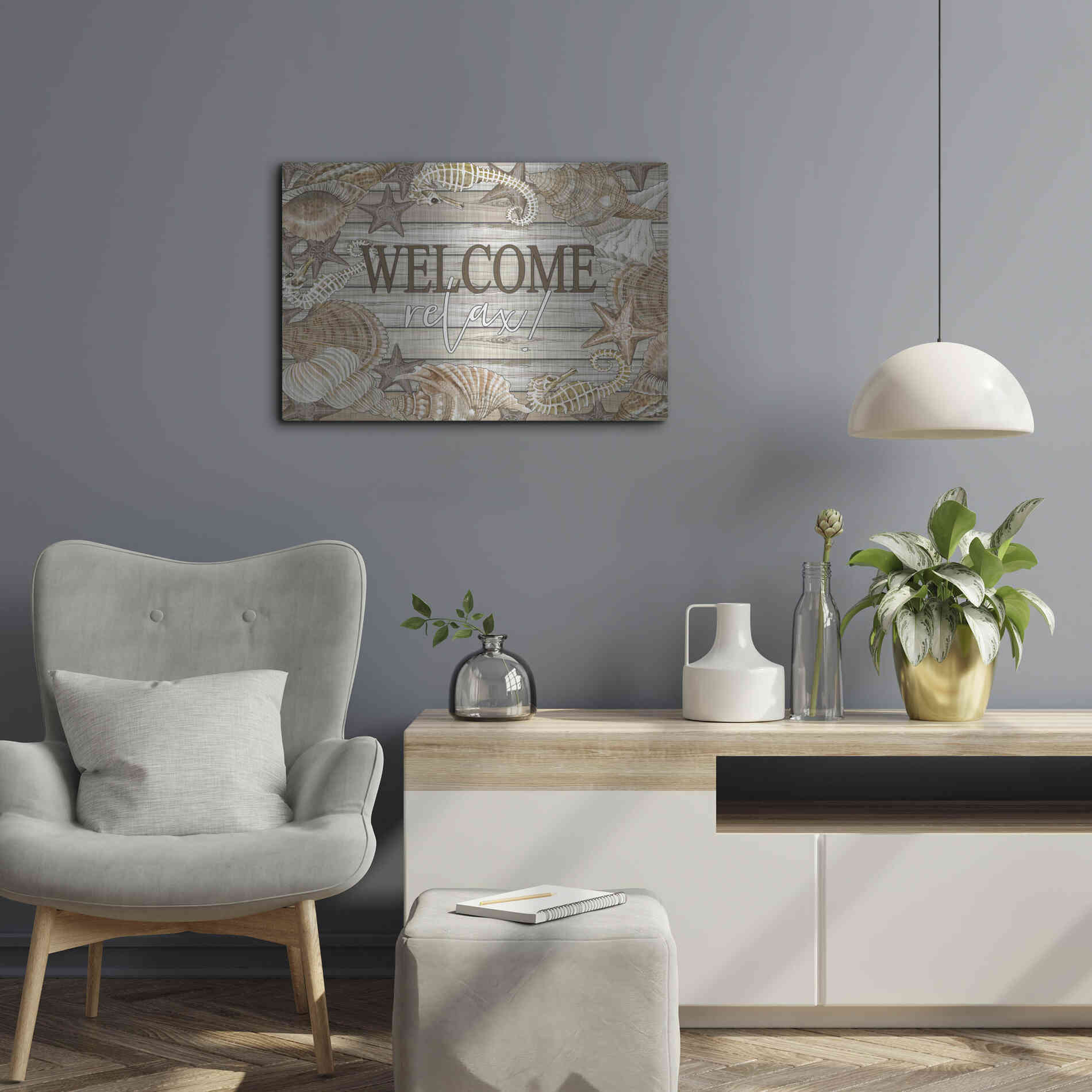 Luxe Metal Art 'Beach Welcome and Relax' by Cindy Jacobs, Metal Wall Art,24x16