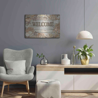 Luxe Metal Art 'Beach Welcome and Relax' by Cindy Jacobs, Metal Wall Art,24x16