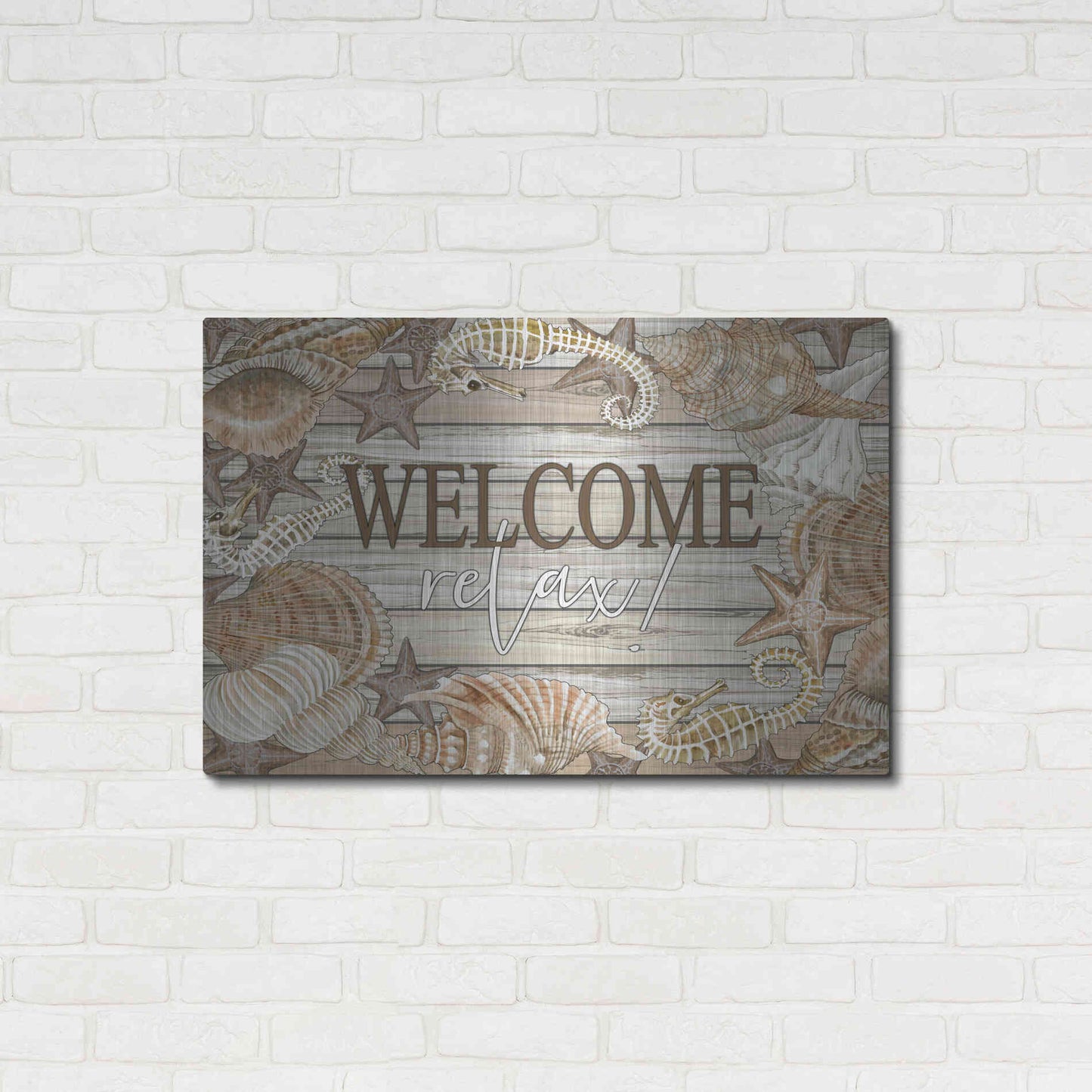 Luxe Metal Art 'Beach Welcome and Relax' by Cindy Jacobs, Metal Wall Art,36x24