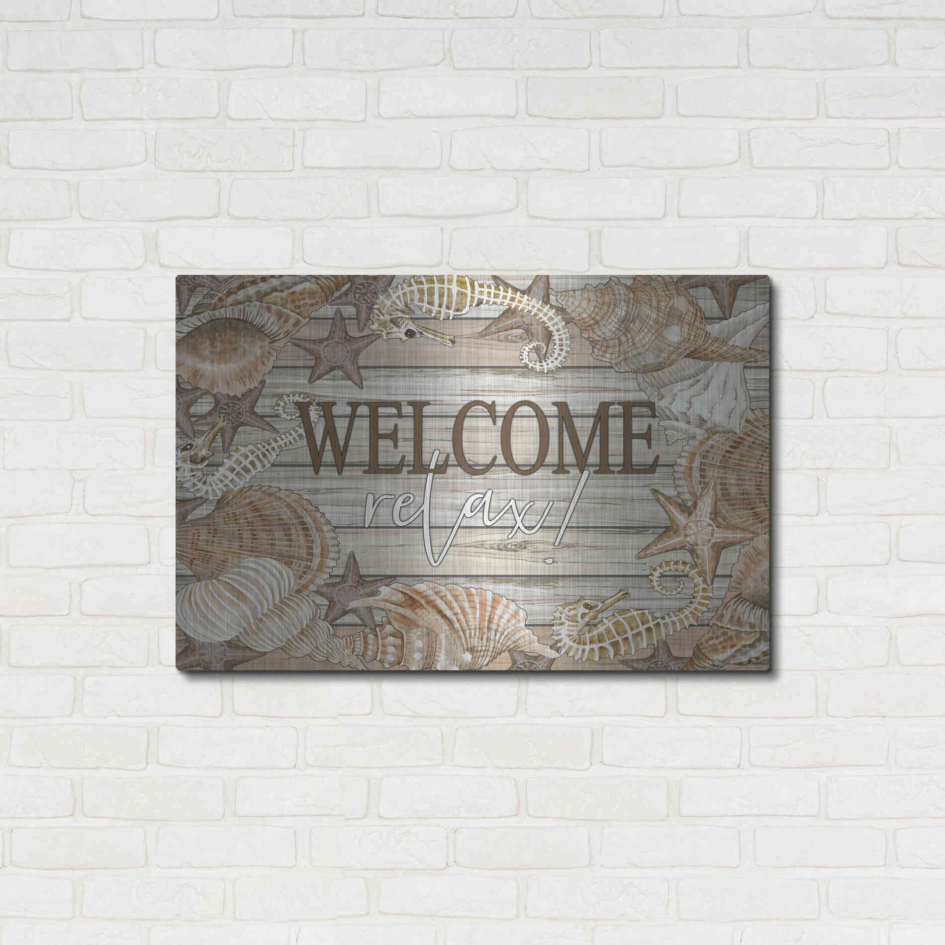 Luxe Metal Art 'Beach Welcome and Relax' by Cindy Jacobs, Metal Wall Art,36x24