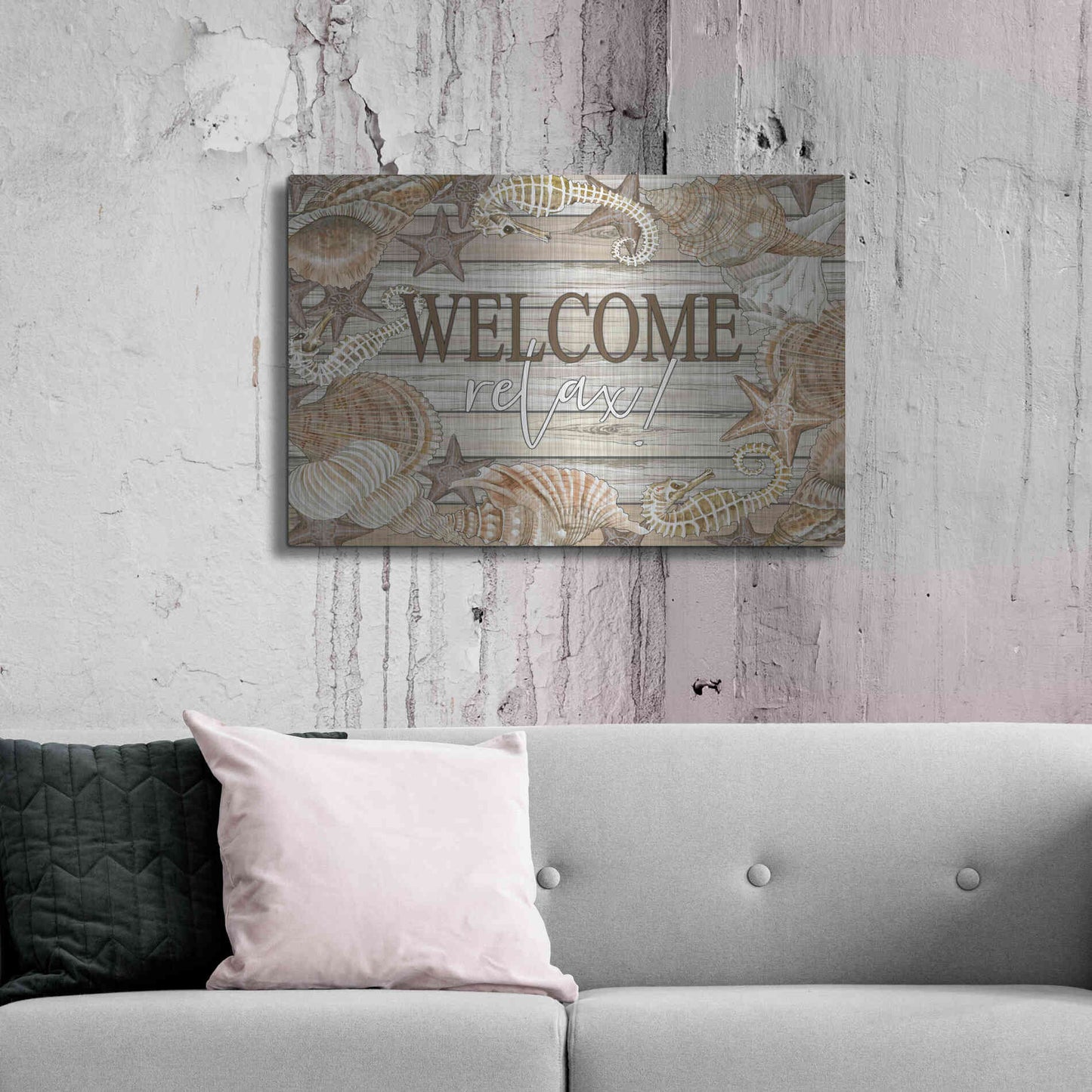 Luxe Metal Art 'Beach Welcome and Relax' by Cindy Jacobs, Metal Wall Art,36x24