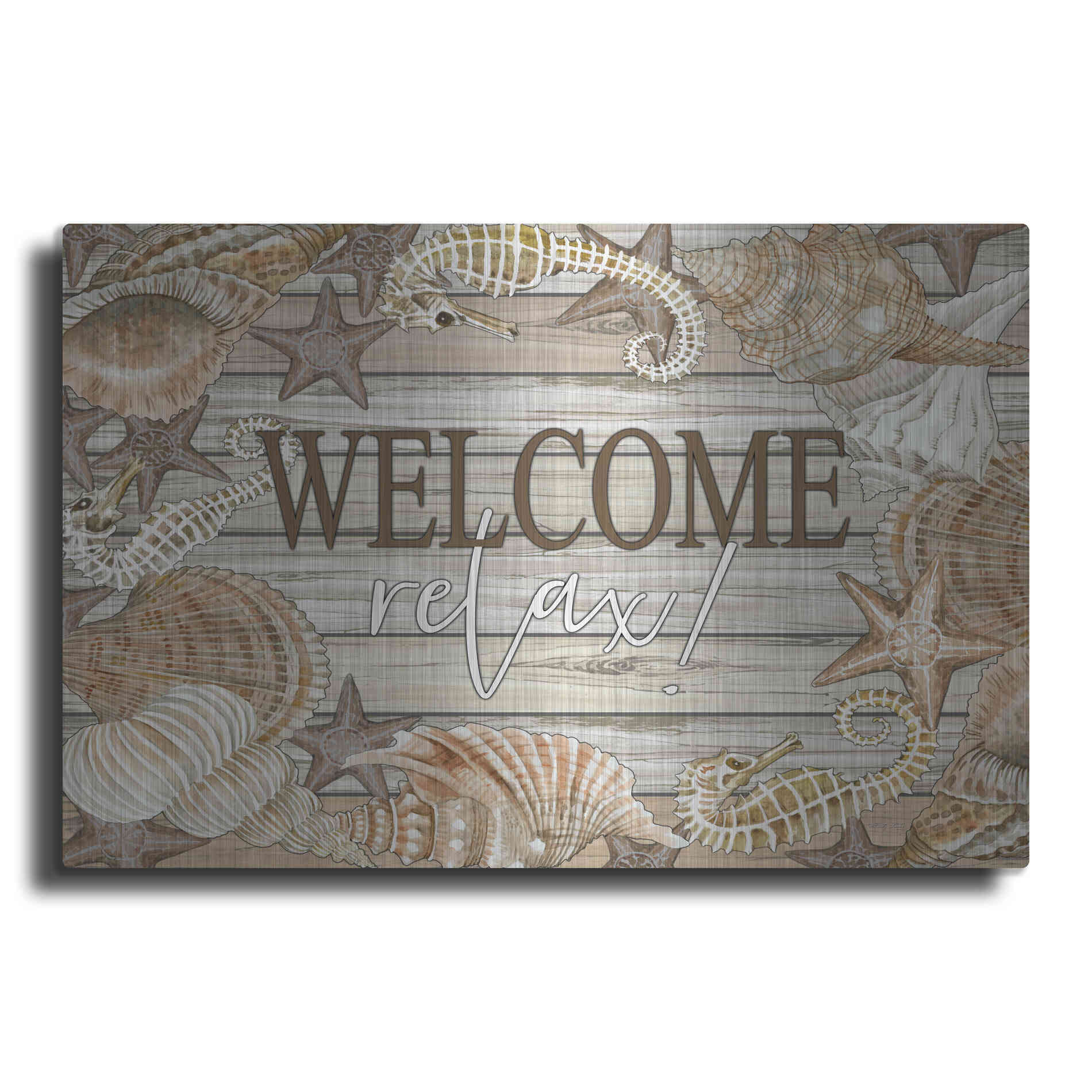 Luxe Metal Art 'Beach Welcome and Relax' by Cindy Jacobs, Metal Wall Art