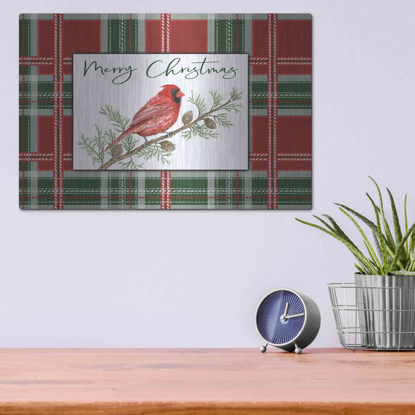 Luxe Metal Art 'Merry Christmas Cardinal' by Cindy Jacobs, Metal Wall Art,16x12