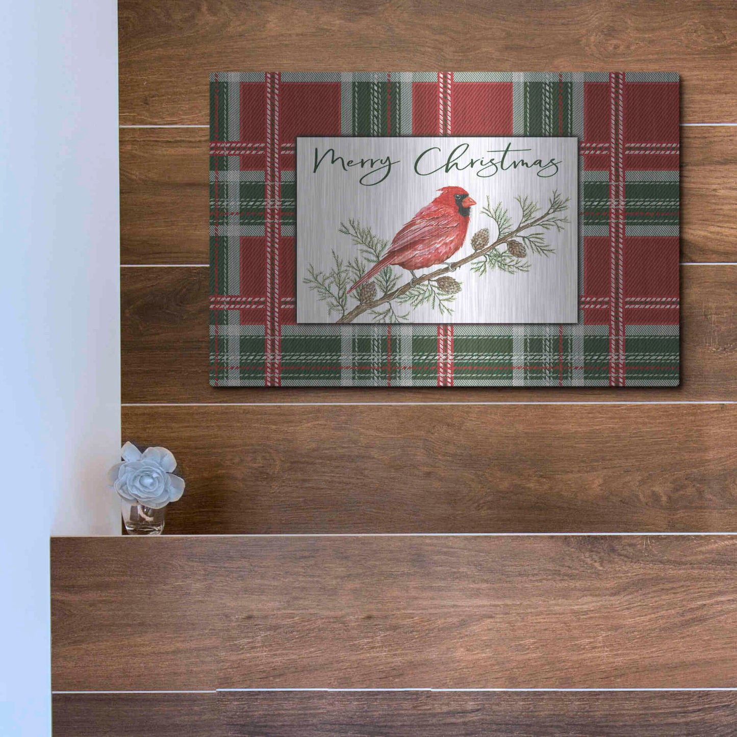 Luxe Metal Art 'Merry Christmas Cardinal' by Cindy Jacobs, Metal Wall Art,16x12