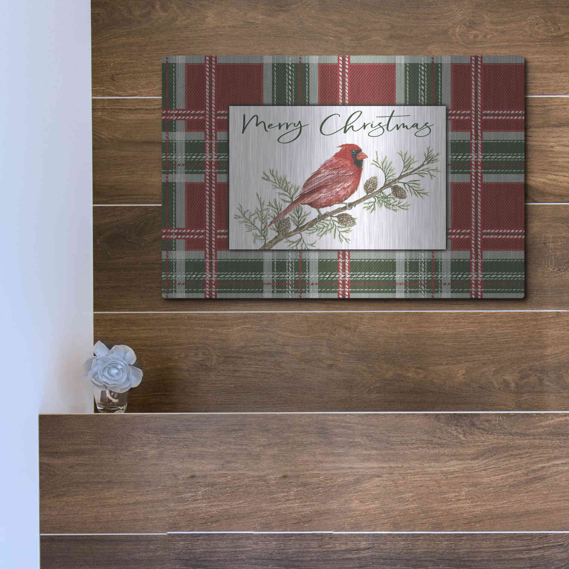 Luxe Metal Art 'Merry Christmas Cardinal' by Cindy Jacobs, Metal Wall Art,16x12