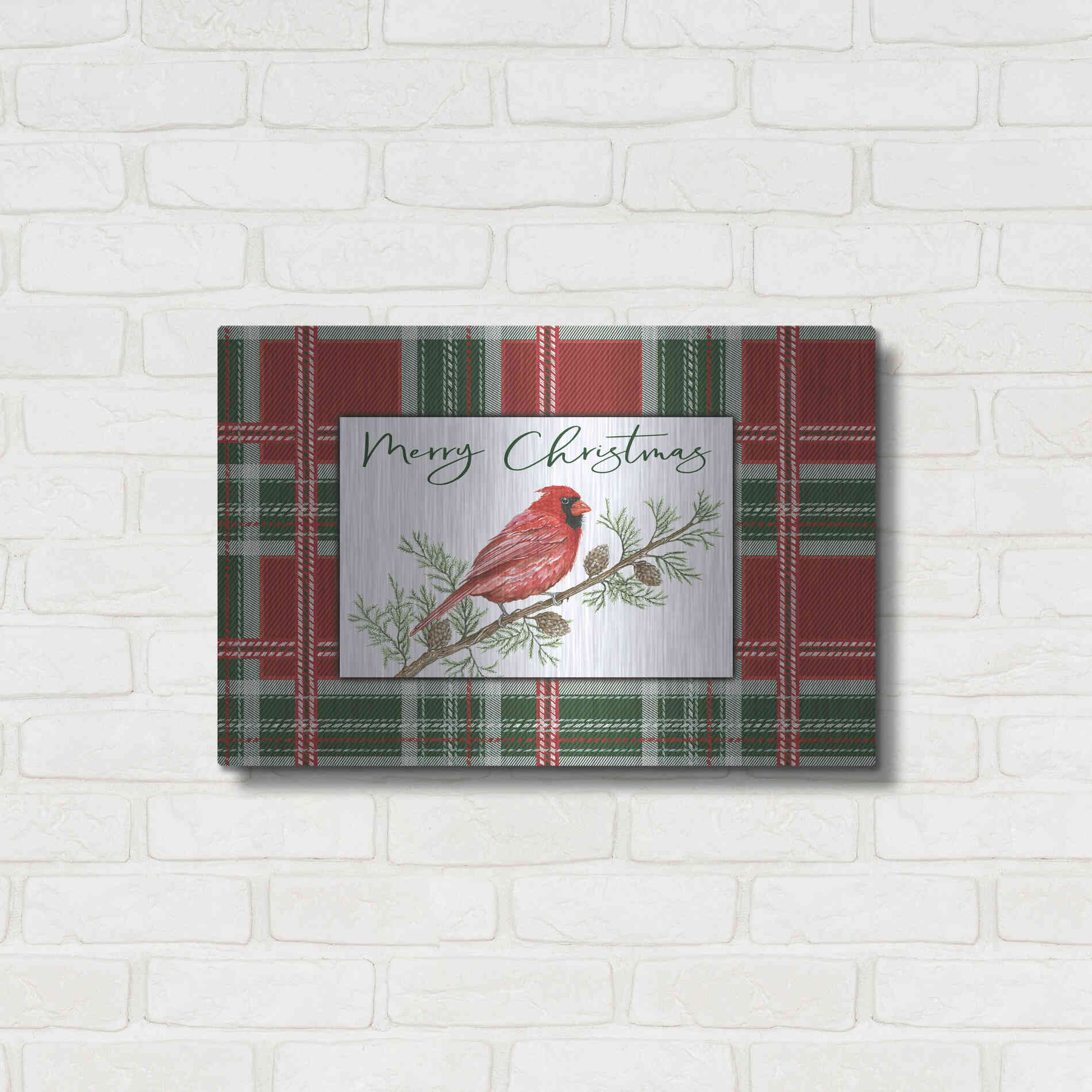 Luxe Metal Art 'Merry Christmas Cardinal' by Cindy Jacobs, Metal Wall Art,24x16