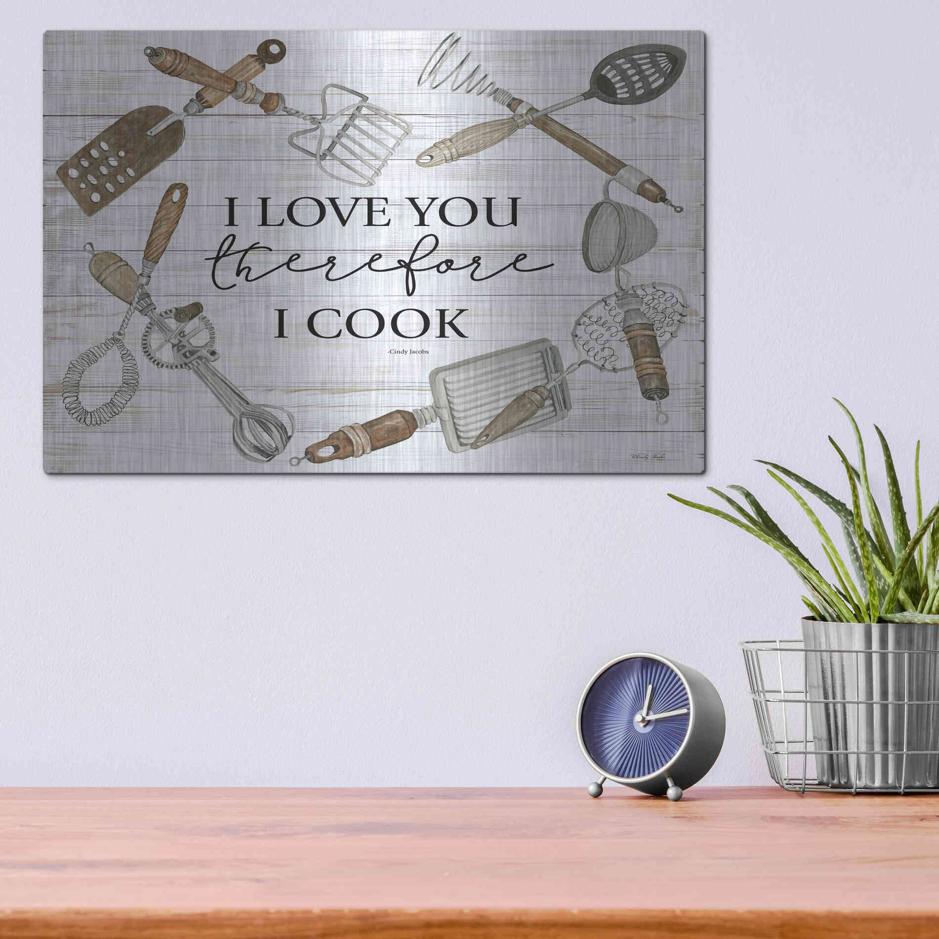 Luxe Metal Art 'I Love You Therefore I Cook' by Cindy Jacobs, Metal Wall Art,16x12