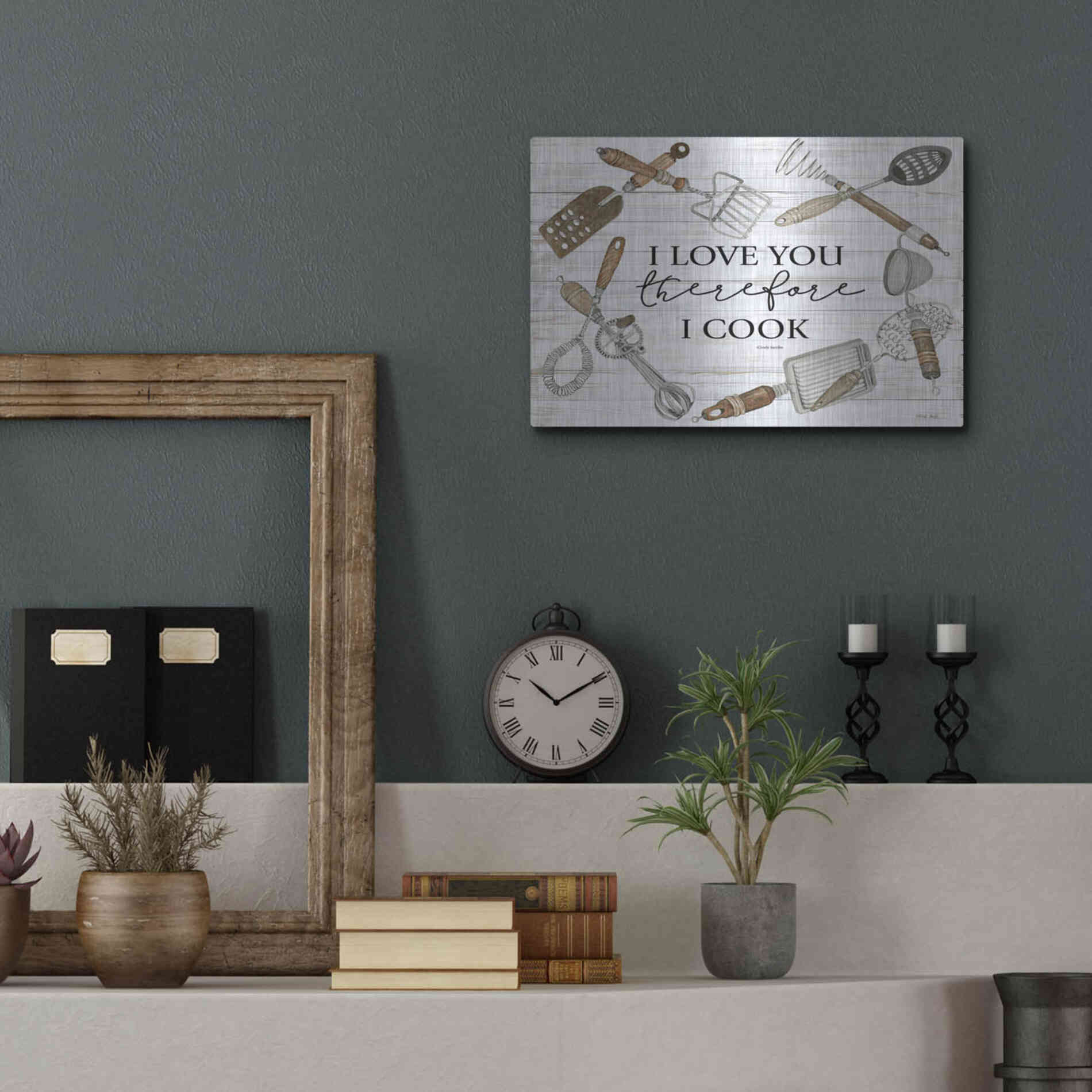 Luxe Metal Art 'I Love You Therefore I Cook' by Cindy Jacobs, Metal Wall Art,16x12