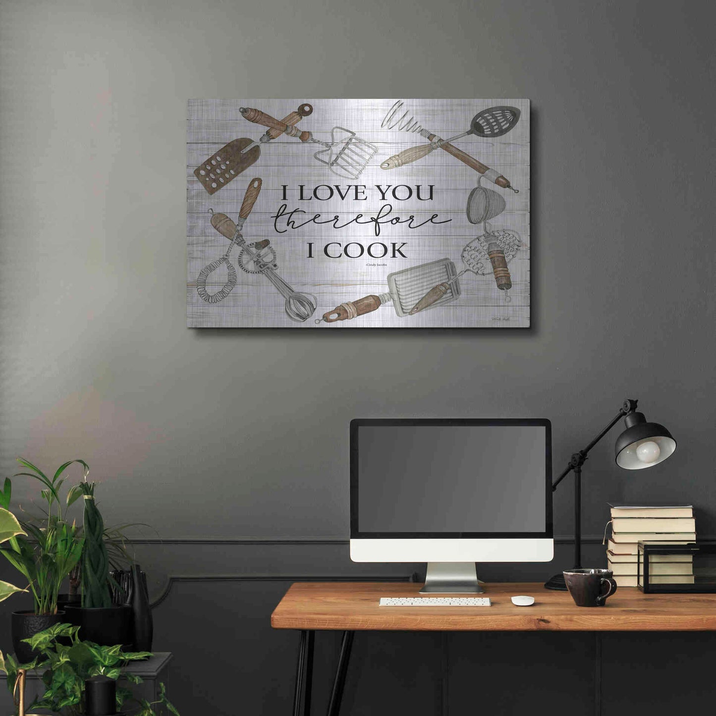 Luxe Metal Art 'I Love You Therefore I Cook' by Cindy Jacobs, Metal Wall Art,36x24