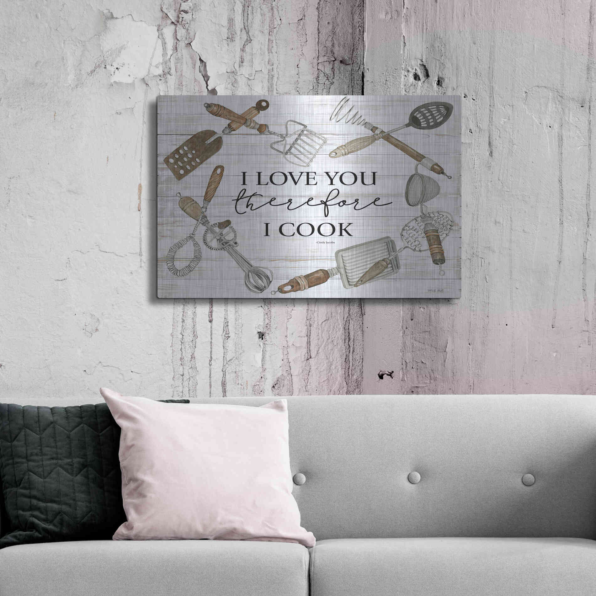 Luxe Metal Art 'I Love You Therefore I Cook' by Cindy Jacobs, Metal Wall Art,36x24