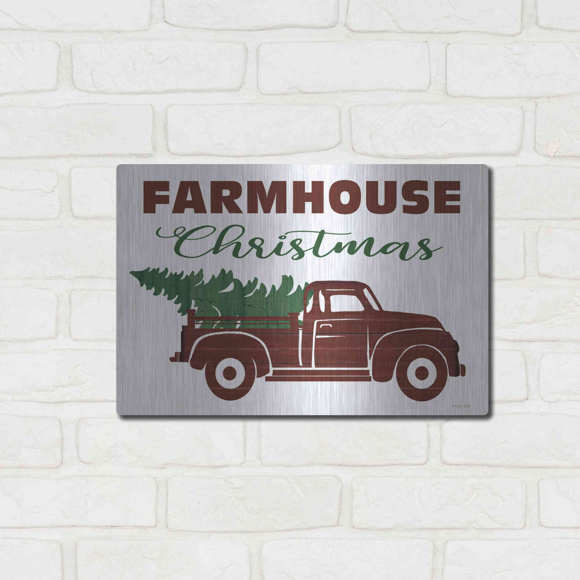 Luxe Metal Art 'Farmhouse Christmas Truck' by Cindy Jacobs, Metal Wall Art,16x12