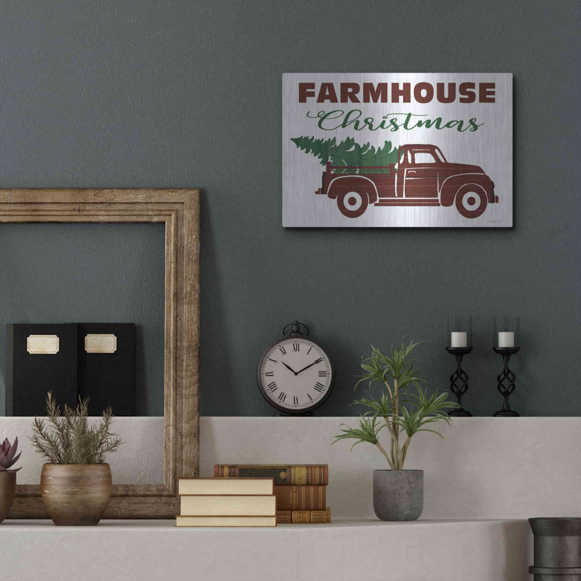 Luxe Metal Art 'Farmhouse Christmas Truck' by Cindy Jacobs, Metal Wall Art,16x12