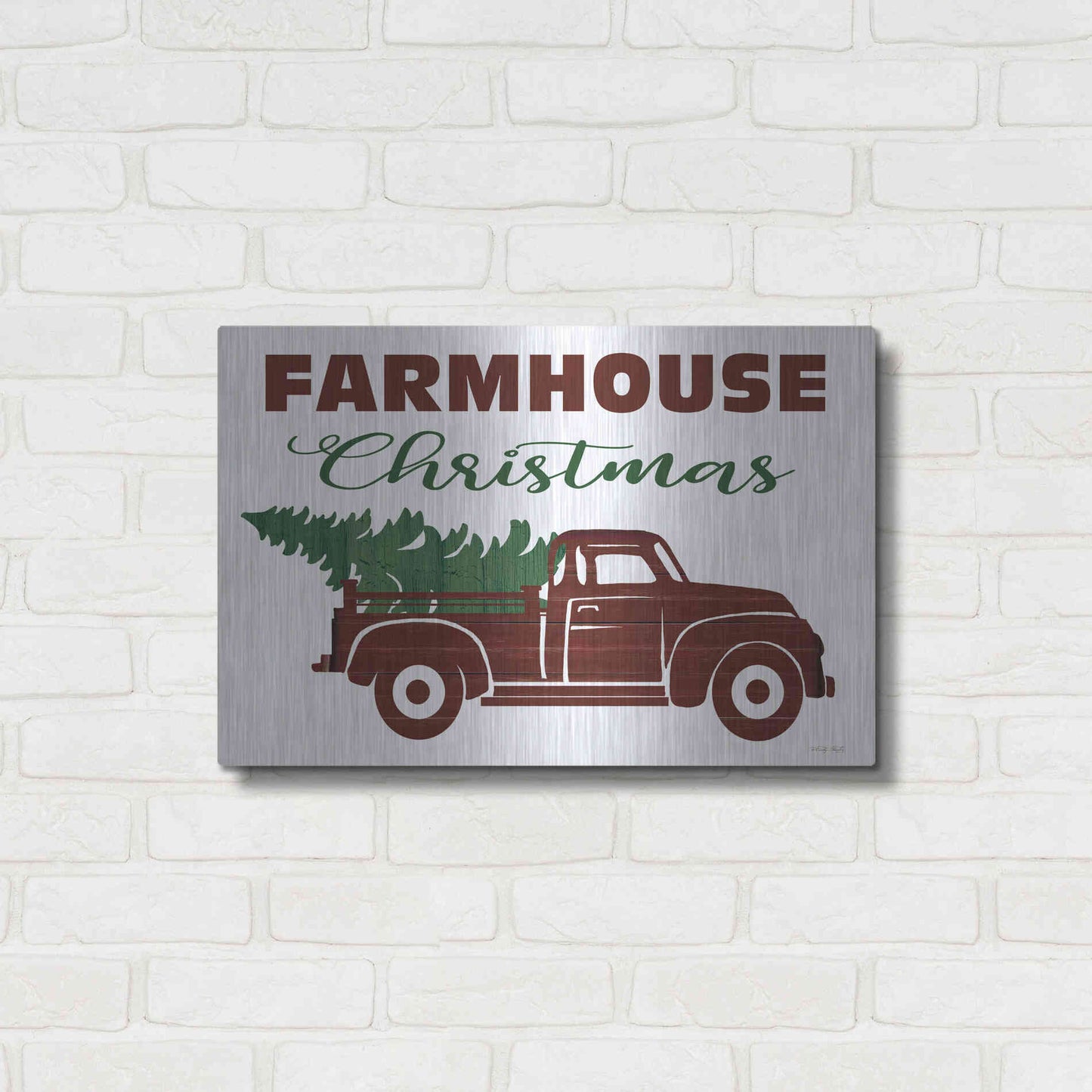 Luxe Metal Art 'Farmhouse Christmas Truck' by Cindy Jacobs, Metal Wall Art,24x16