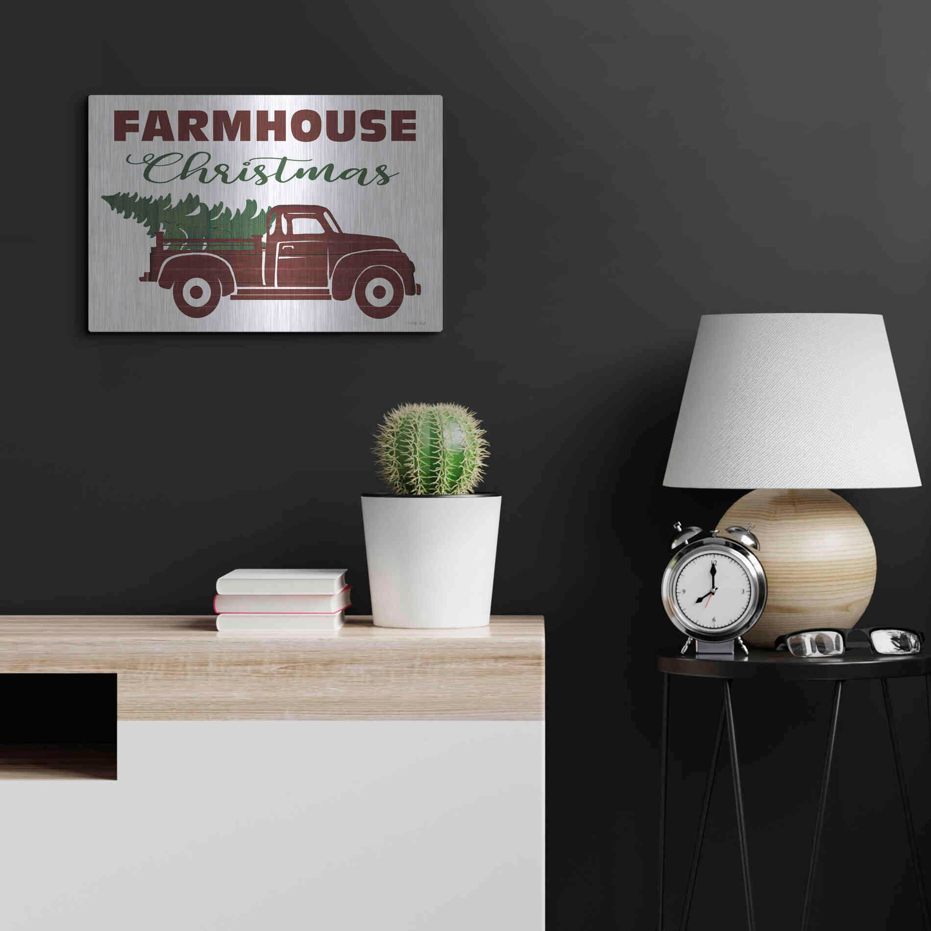 Luxe Metal Art 'Farmhouse Christmas Truck' by Cindy Jacobs, Metal Wall Art,24x16