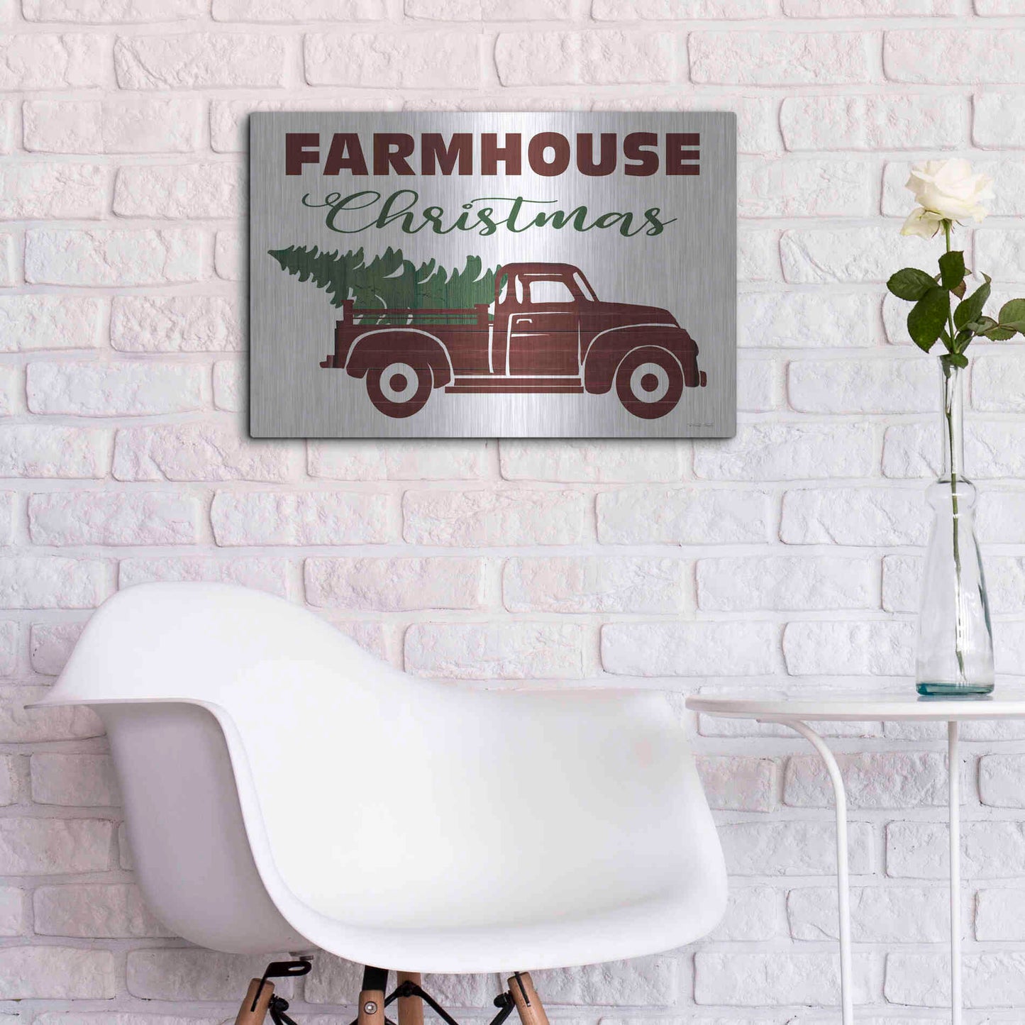 Luxe Metal Art 'Farmhouse Christmas Truck' by Cindy Jacobs, Metal Wall Art,24x16