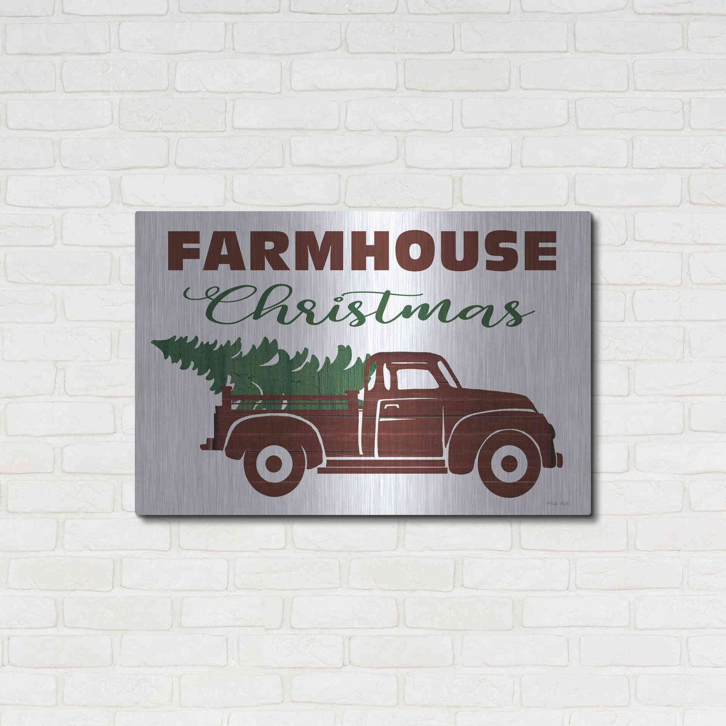 Luxe Metal Art 'Farmhouse Christmas Truck' by Cindy Jacobs, Metal Wall Art,36x24