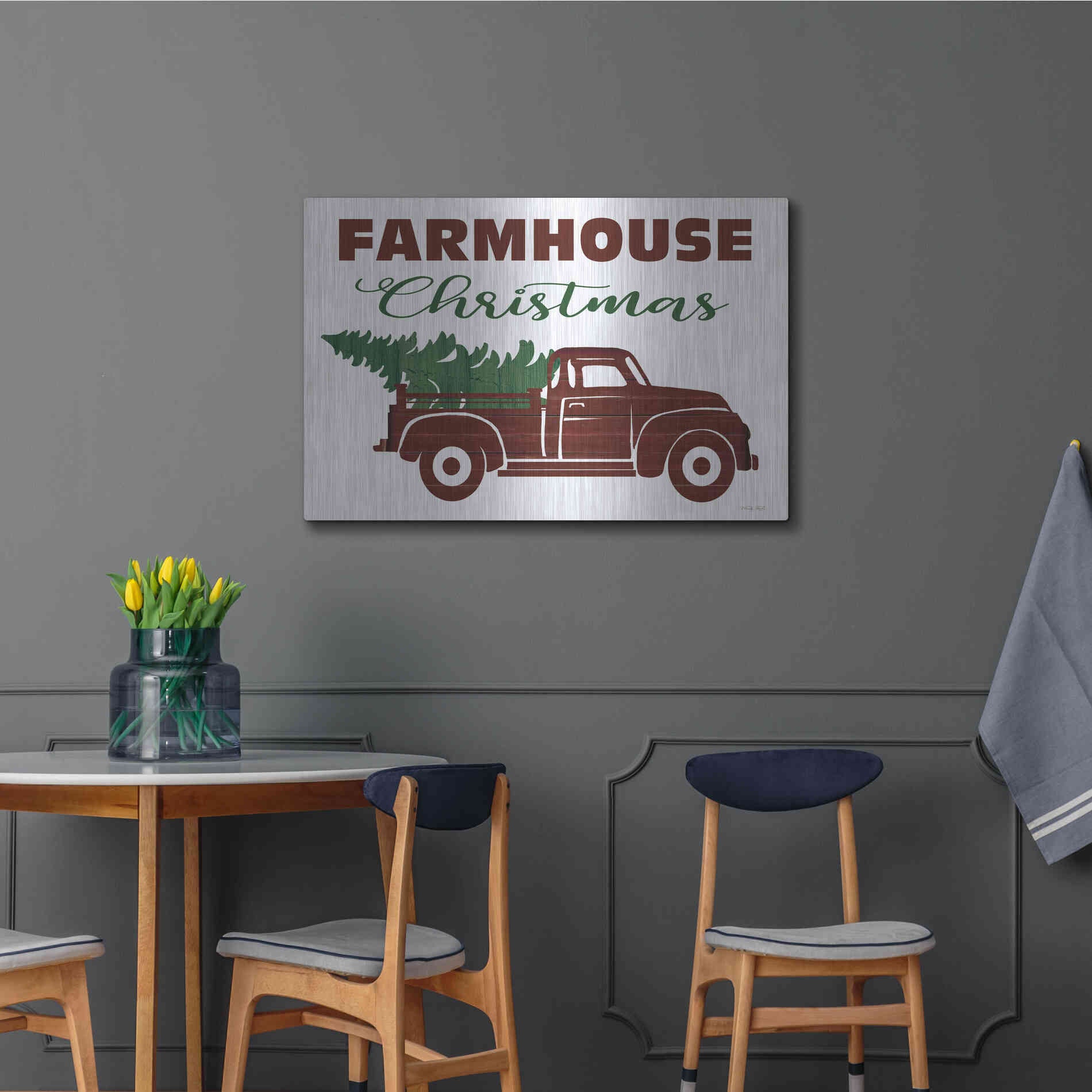 Luxe Metal Art 'Farmhouse Christmas Truck' by Cindy Jacobs, Metal Wall Art,36x24