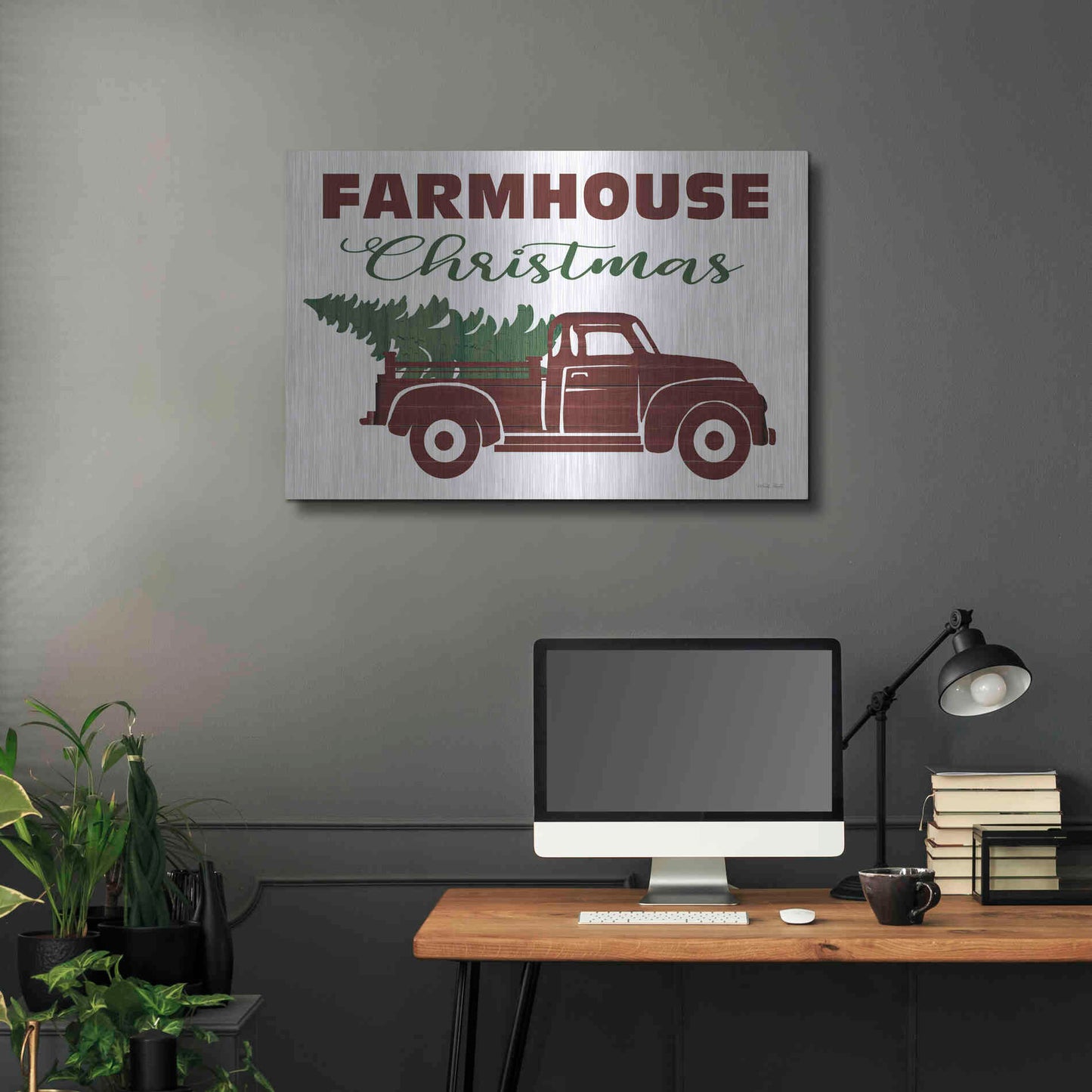 Luxe Metal Art 'Farmhouse Christmas Truck' by Cindy Jacobs, Metal Wall Art,36x24