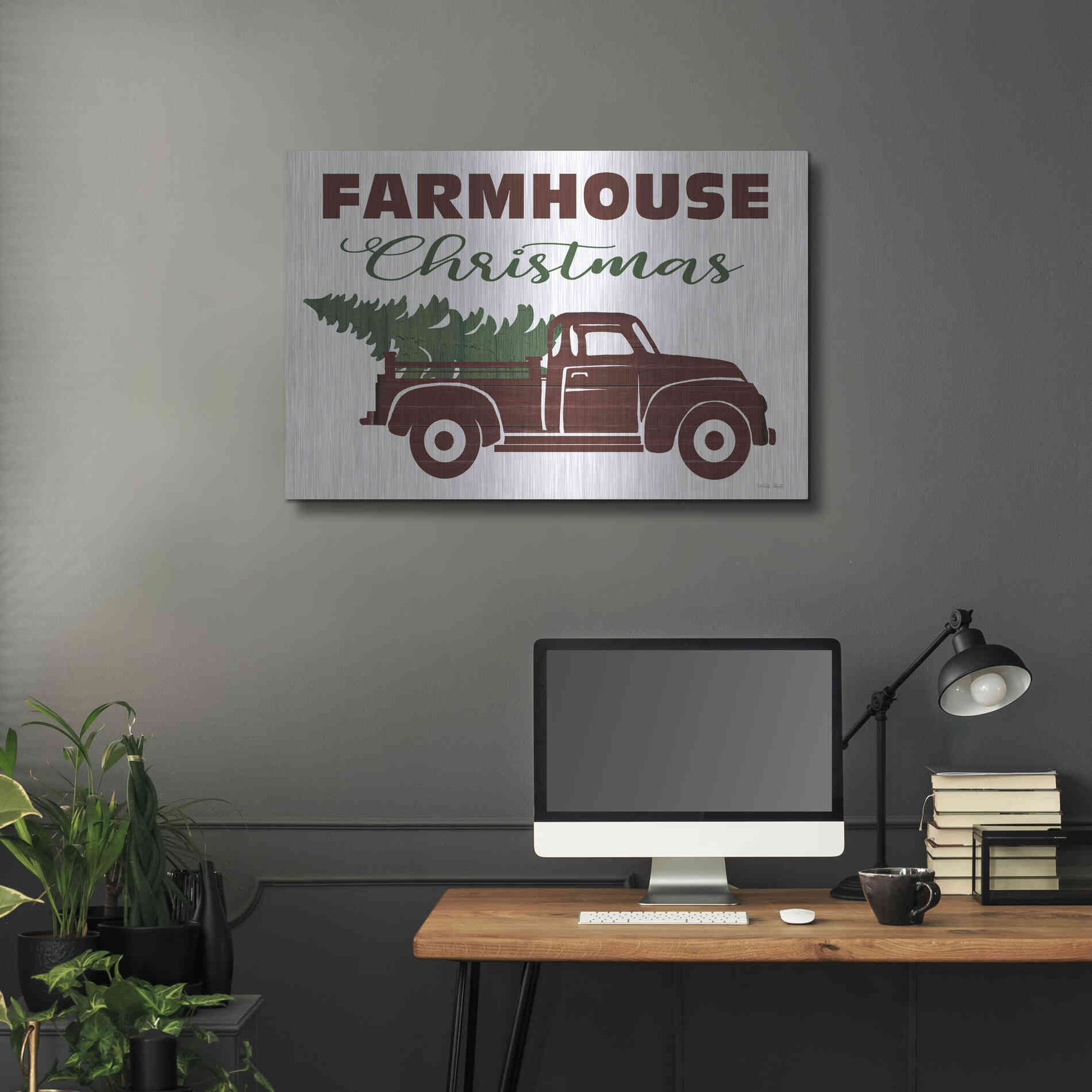 Luxe Metal Art 'Farmhouse Christmas Truck' by Cindy Jacobs, Metal Wall Art,36x24