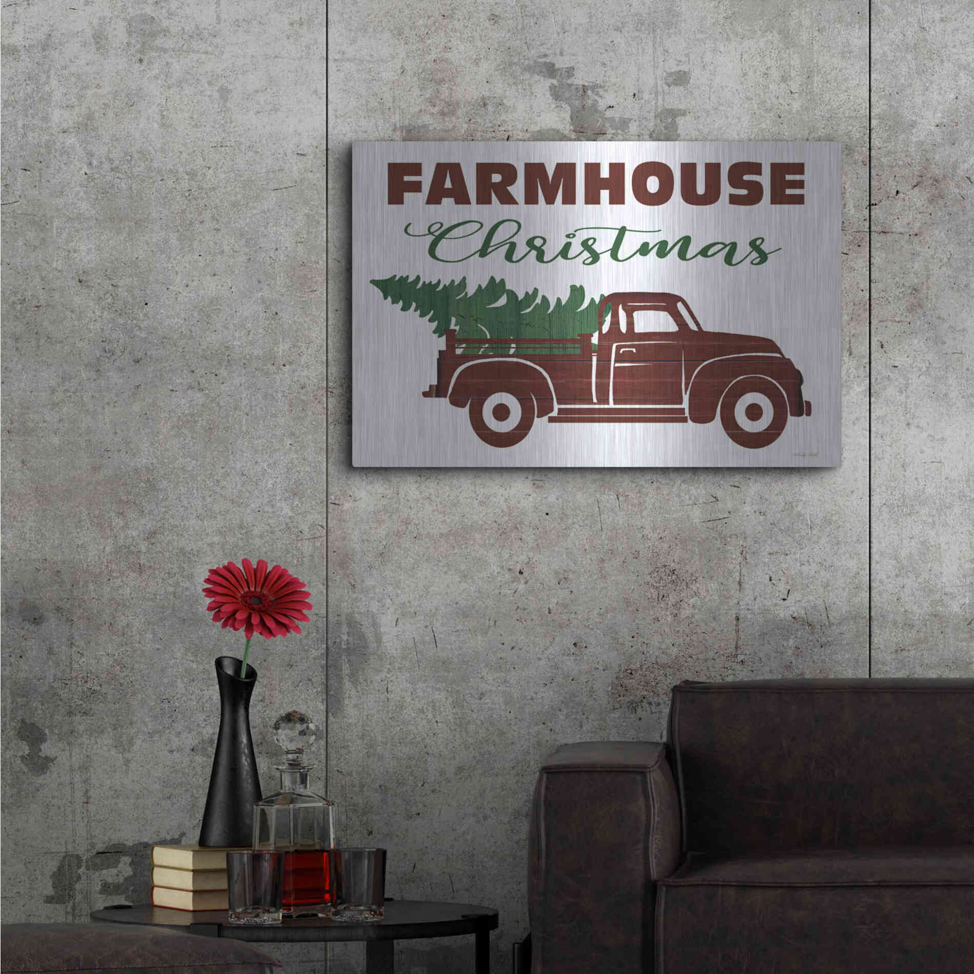 Luxe Metal Art 'Farmhouse Christmas Truck' by Cindy Jacobs, Metal Wall Art,36x24