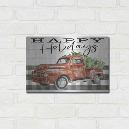 Luxe Metal Art 'Happy Holidays Truck' by Cindy Jacobs, Metal Wall Art,16x12