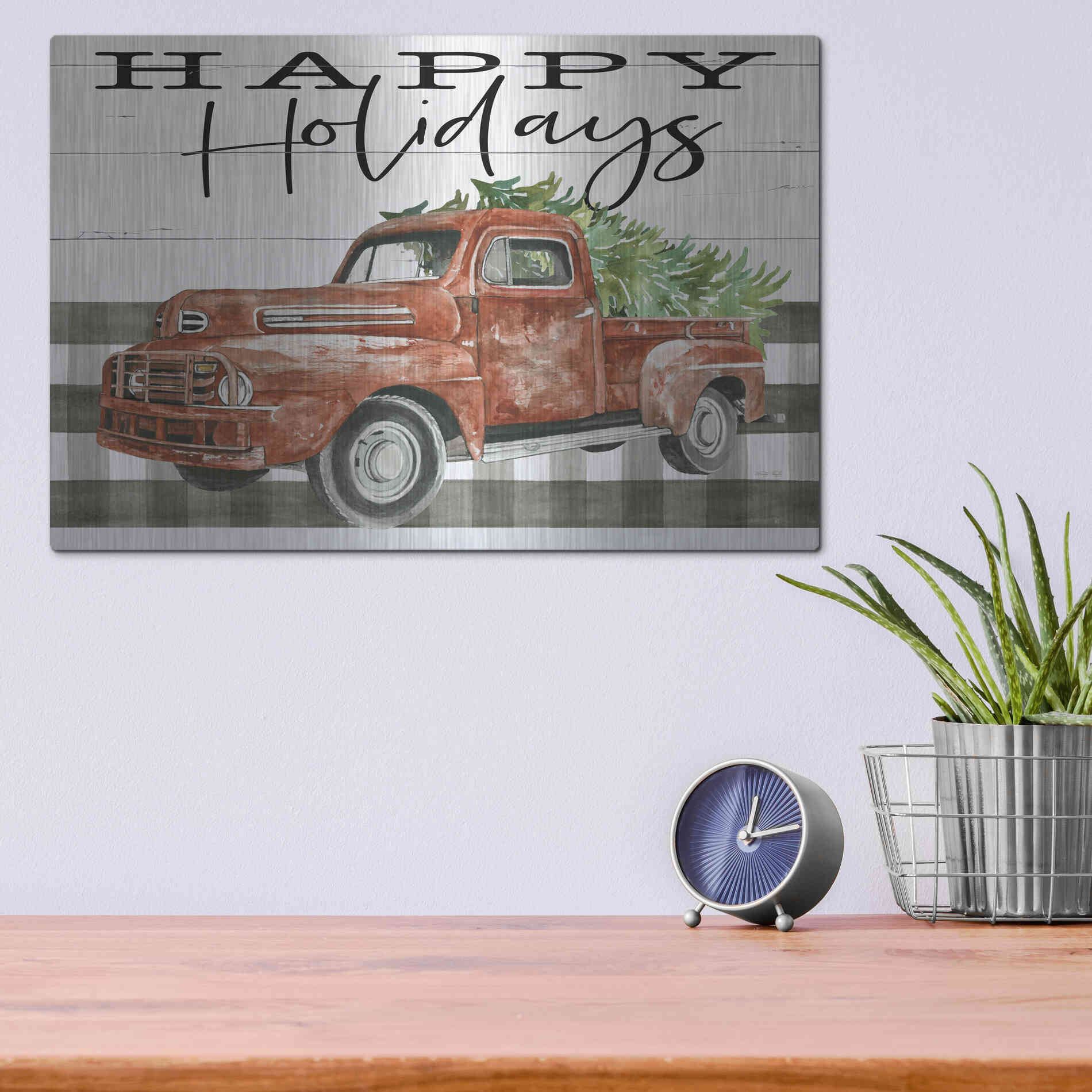 Luxe Metal Art 'Happy Holidays Truck' by Cindy Jacobs, Metal Wall Art,16x12