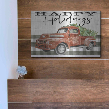 Luxe Metal Art 'Happy Holidays Truck' by Cindy Jacobs, Metal Wall Art,16x12