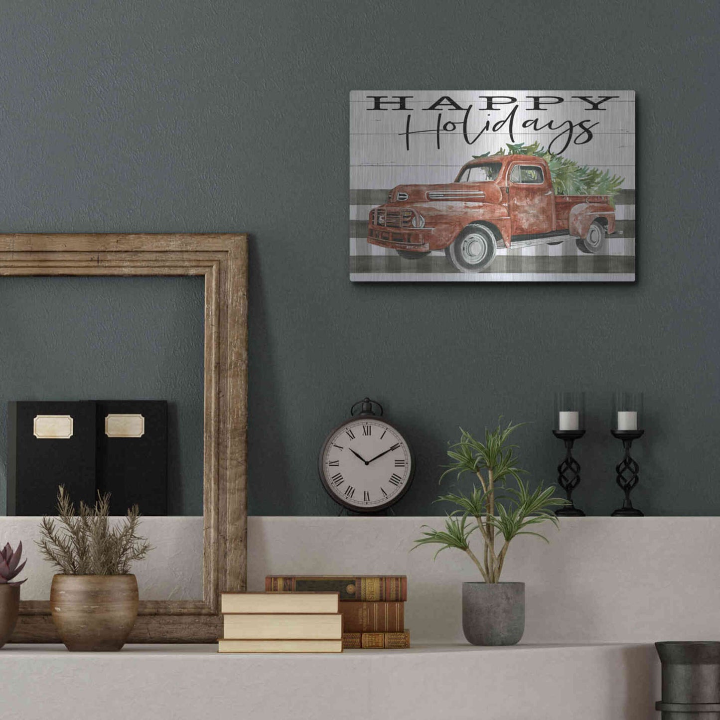 Luxe Metal Art 'Happy Holidays Truck' by Cindy Jacobs, Metal Wall Art,16x12