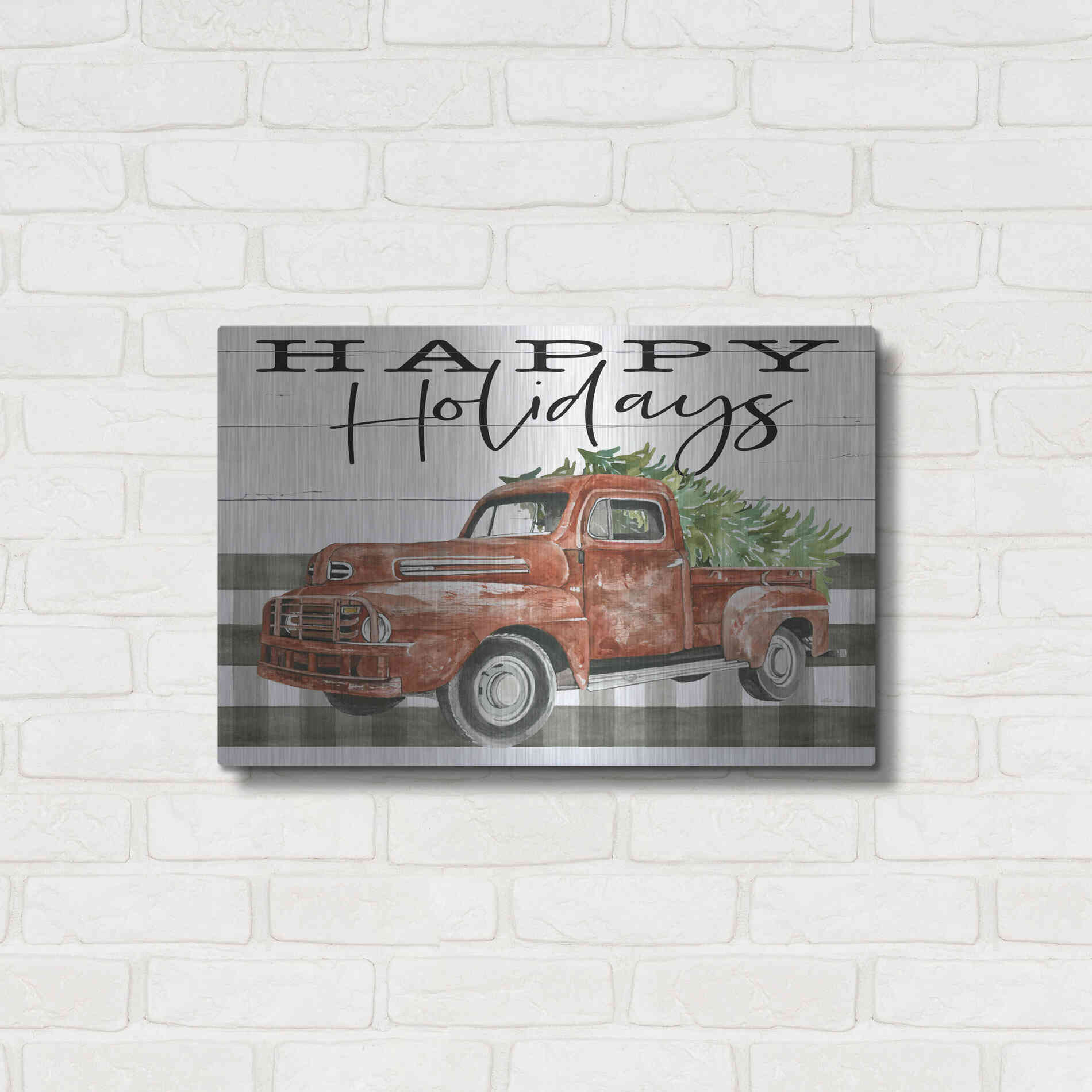 Luxe Metal Art 'Happy Holidays Truck' by Cindy Jacobs, Metal Wall Art,24x16