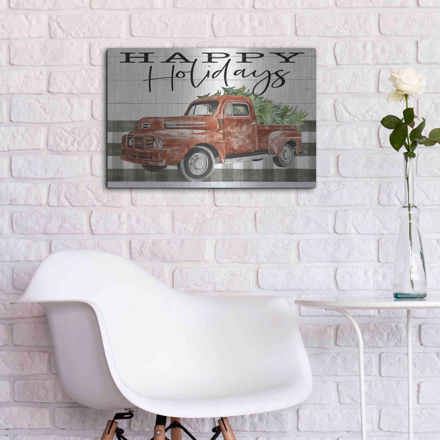 Luxe Metal Art 'Happy Holidays Truck' by Cindy Jacobs, Metal Wall Art,24x16