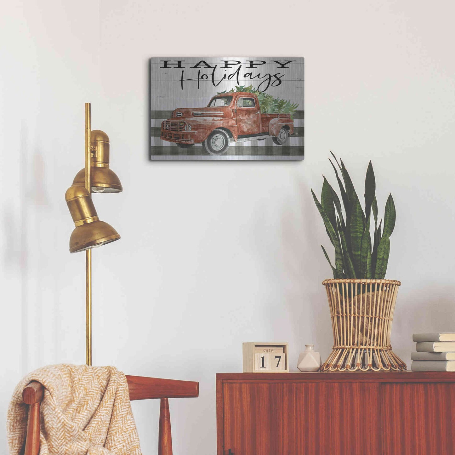 Luxe Metal Art 'Happy Holidays Truck' by Cindy Jacobs, Metal Wall Art,24x16